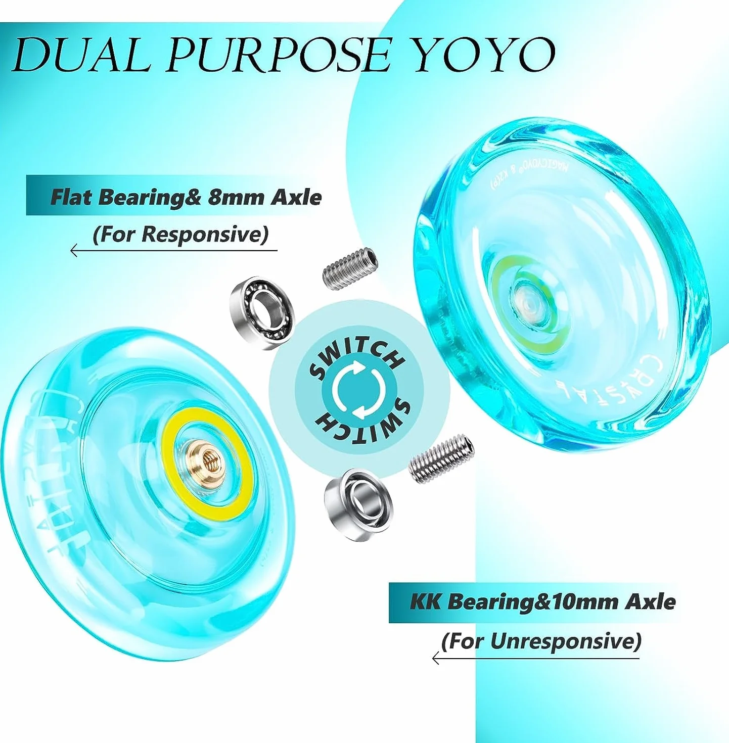 YOSTAR Zestaw Łożysk do Crystal Yoyo K2, 2 Tryby: 2 Responsywne + 2 Niereagujące Łożyska, 2 Osie 8 mm + 2 Osie 10 mm + 8 Responsywnych
