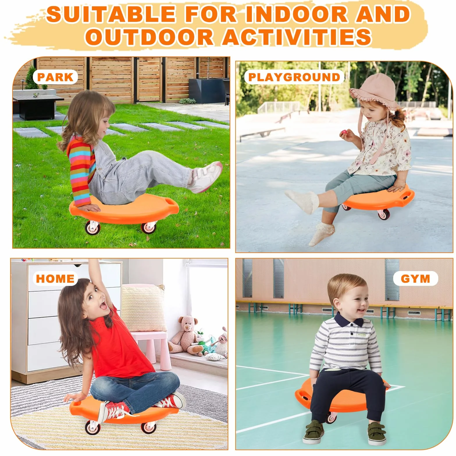 Balance Board dziecięca z uchwytami i kółkami szeptającymi, deska na kółkach z tworzywa sztucznego, sprzęt sportowy dla dzieci, do użytku wewnątrz i na zewnątrz, trener równowagi małych dzieci, deska