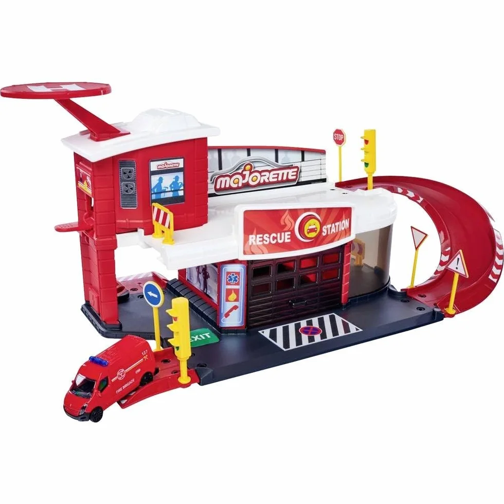 Dickie Toys 212050038 Stacja strażacka, wyrzutnia i wóz strażacki die cast Renault Master 7,5cm, 50x25x22cm
