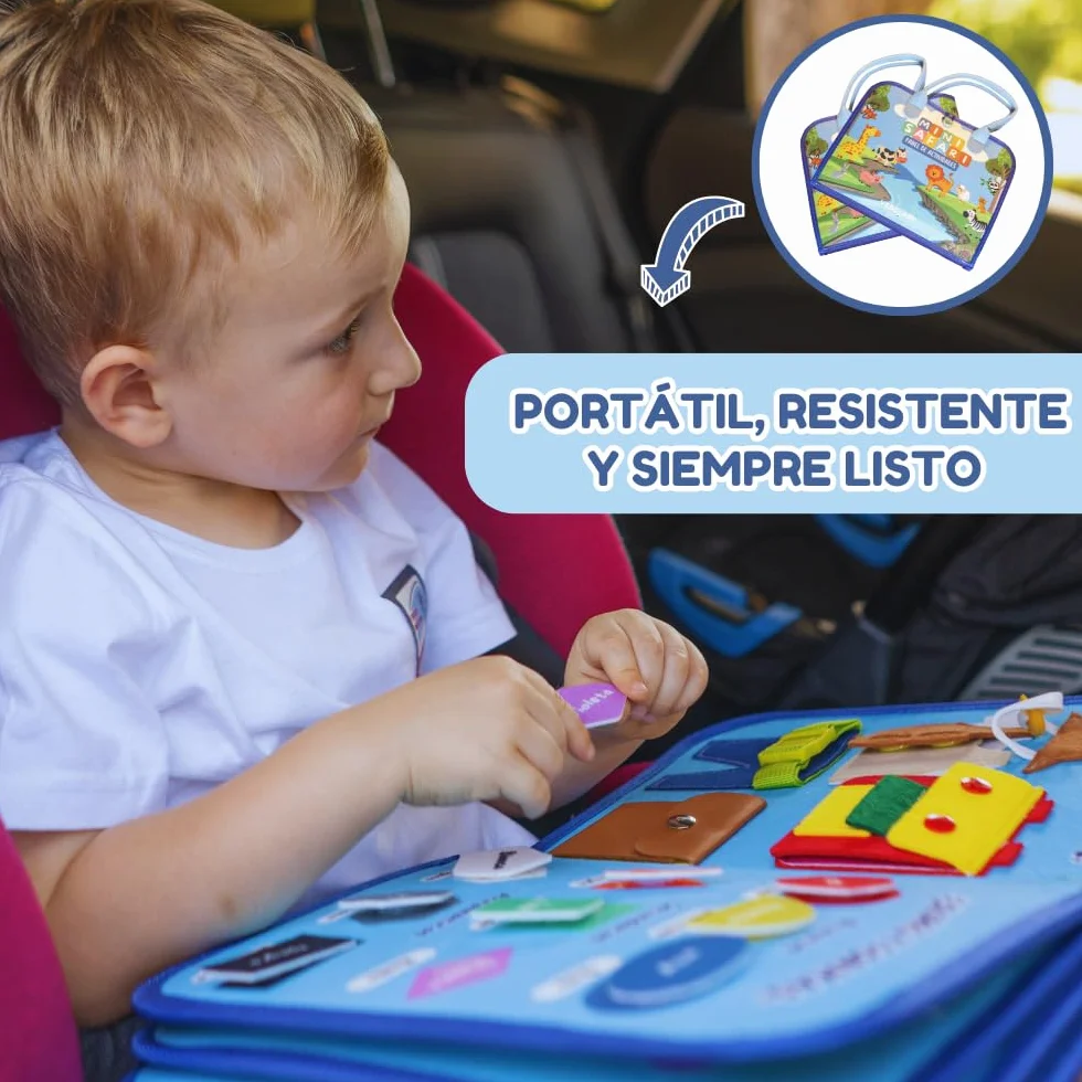 Busy Board Montessori - Edukacyjna i sensoryczna zabawka dla dzieci - po hiszpańsku - Idealna do rozwoju małej motoryki i nauki - 2 3 4 lata - Interaktywna książka - Zabawki dla dzieci - Prezent