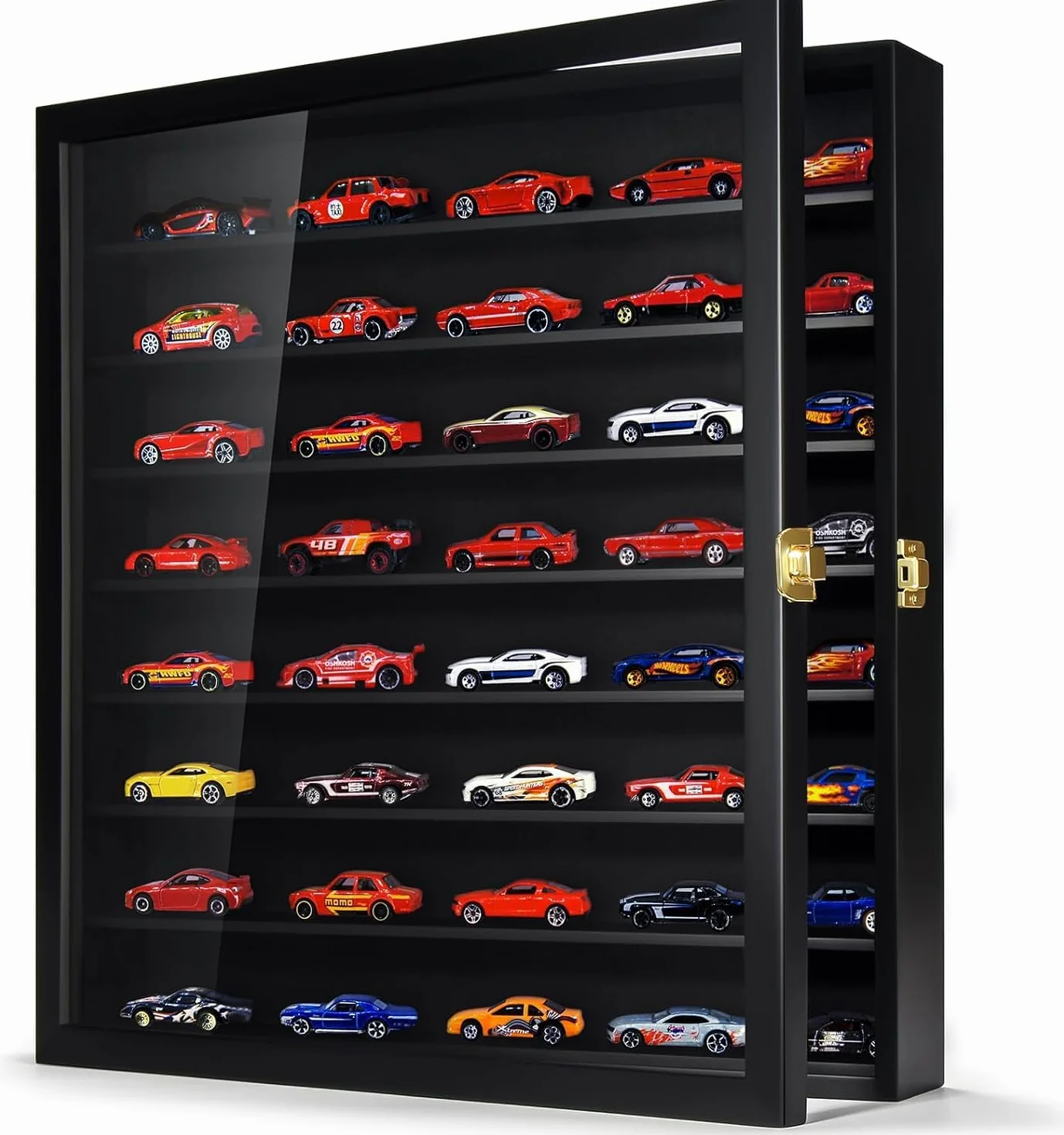 TJ.MOREE Model Car Display Case 1/64 Scale Diecast Wall-Mounted for Mini Toys and Small Wheels, Black