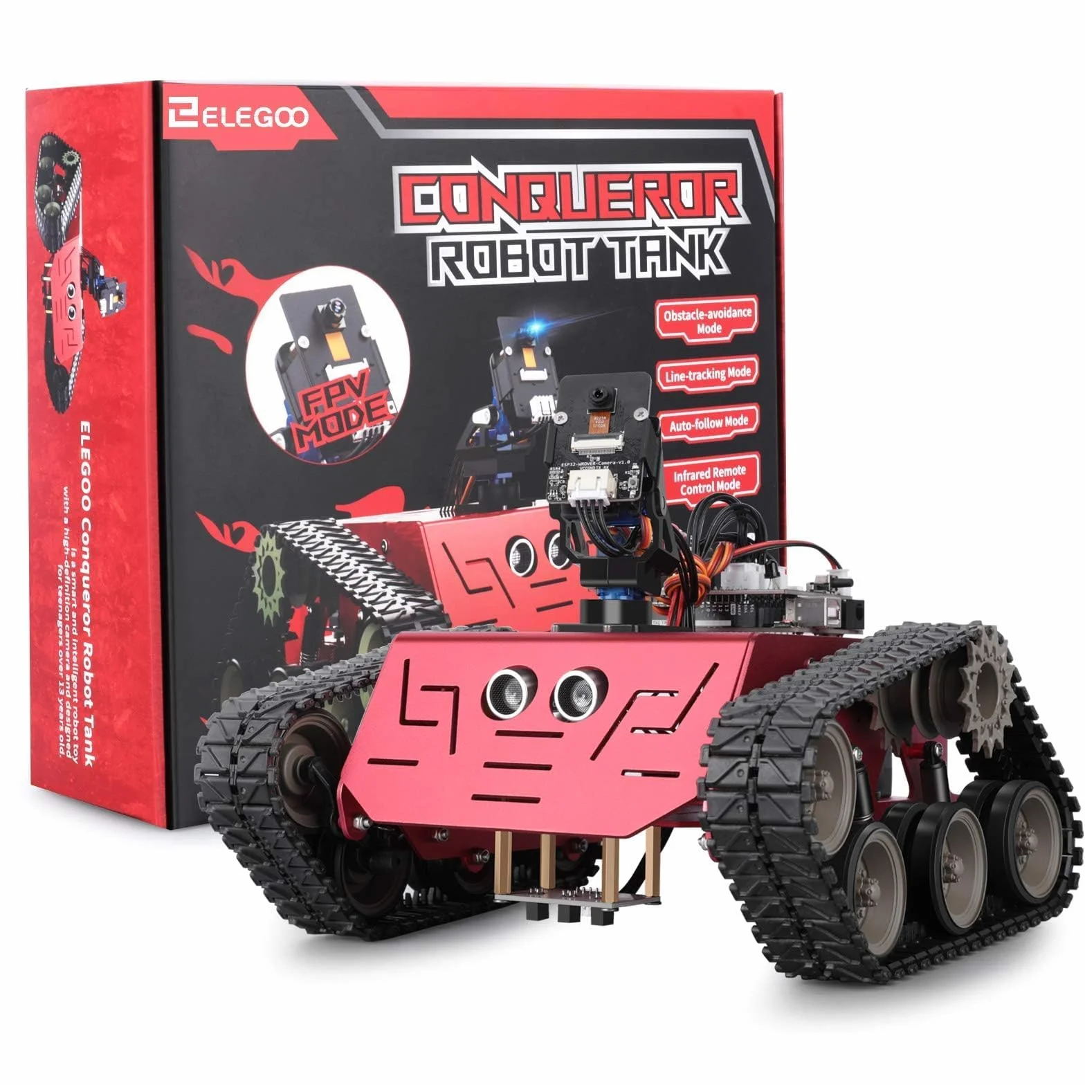 ELEGOO Smart Robot Tank Kit kompatybilny z Arduino IDE zestaw klocków elektronicznych z UNO R3, czujnik ultradźwiękowy, moduł Bluetooth, moduł kamery, robot samochodowy, zabawka dla dzieci