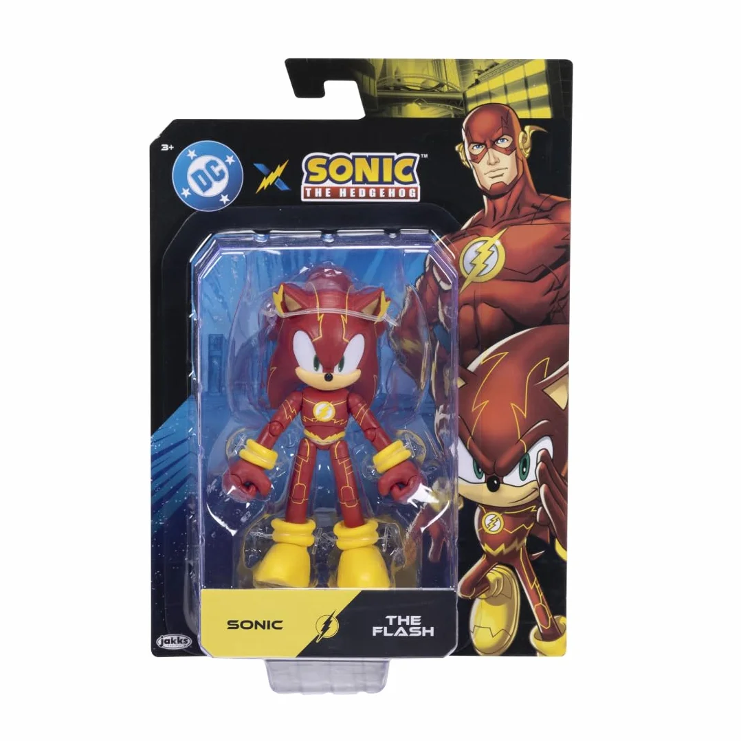 Figurka akcji DC x Sonic the Hedgehog jako Flash, 5" / 13 cm, oficjalna licencja Jakks Pacific, niezwykle szczegółowa i wyprofilowana konstrukcja, opakowanie kolekcjonerskie