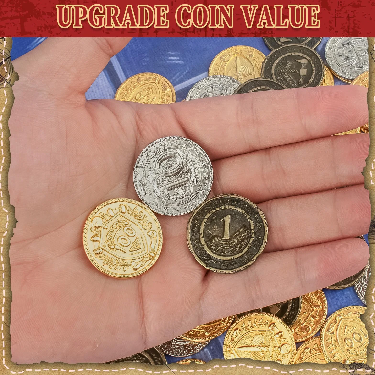 Byhoo 100 metalowych monet DND, 1,2", złote, srebrne, miedziane, o wartości nominalnej, do gry planszowej i RPG, Fantasy metalowe monety dla piratów, do zabawy, na imprezę, cosplay
