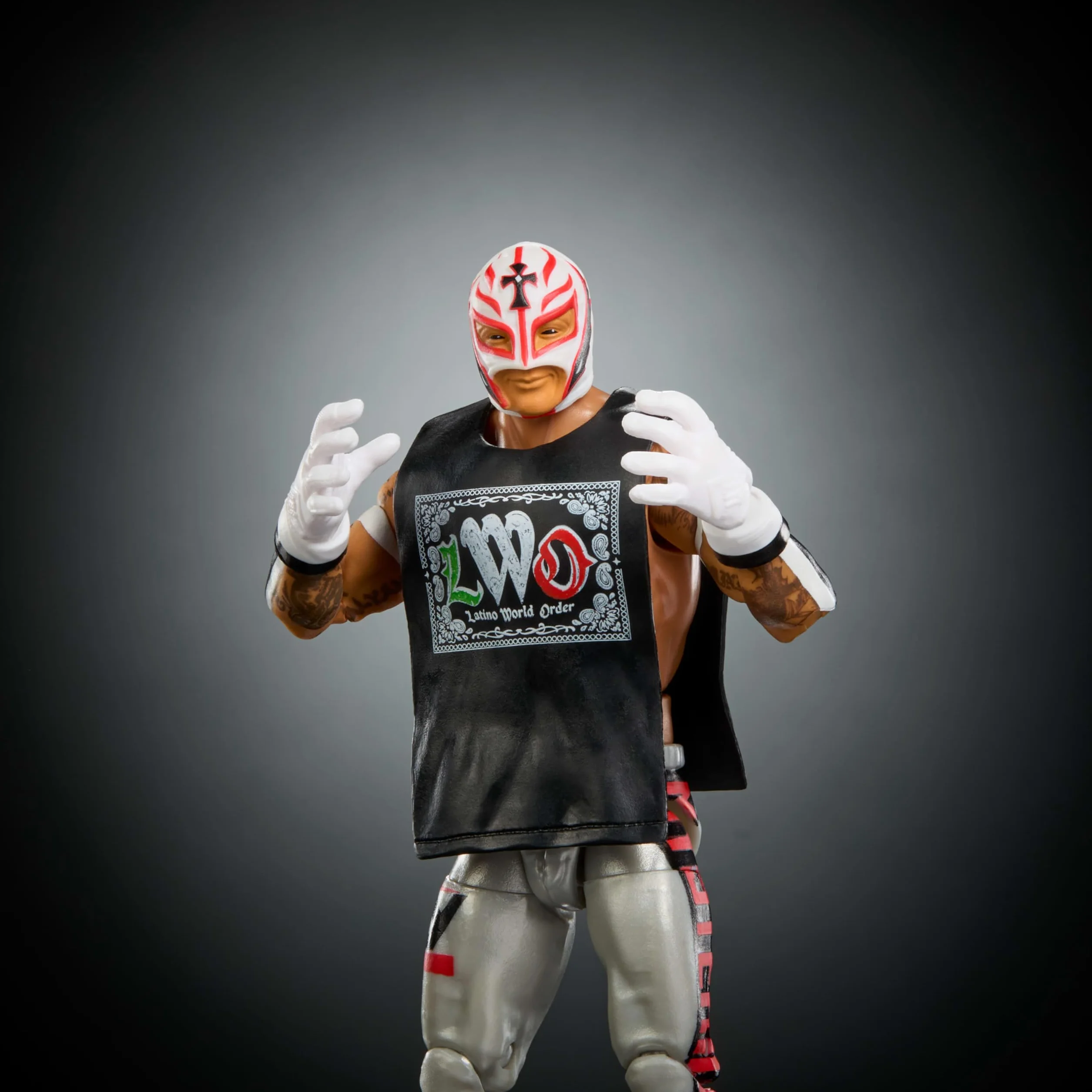 Mattel WWE Elite Collection Rey Mysterio Figurka i akcesoria Zestaw, Seria #125, figurka (ok. 15 cm w skali) do kolekcjonowania, 25 punktów ruchu i wymienne dłonie, zabawka dla dzieci 8+, JHT67