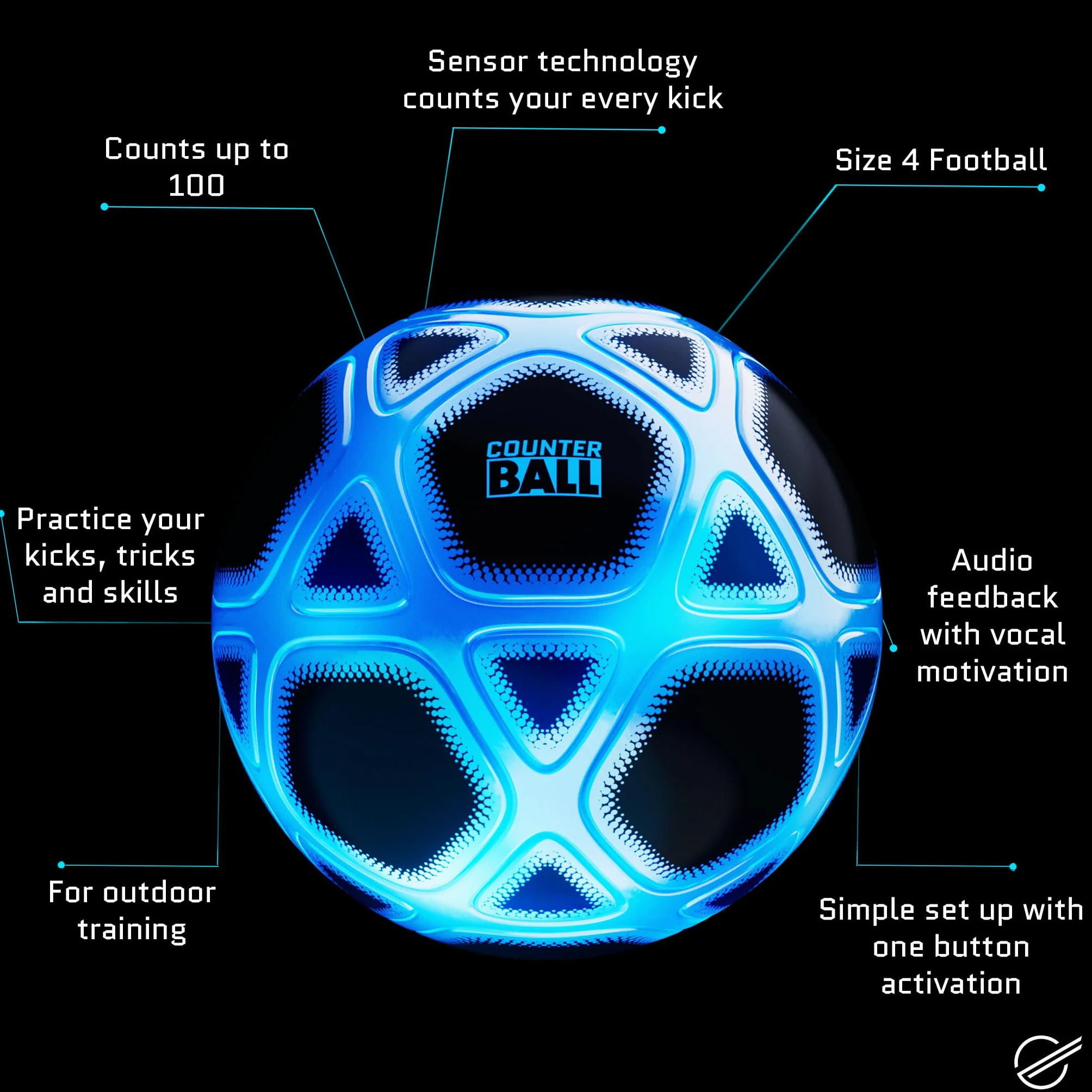 Smart Ball SBCB1B Football Gift for Boys and Girls from 6 Years Old Kick Up Counting Power Ball with Bright Lights and Sounds Training for Children, White and Blue