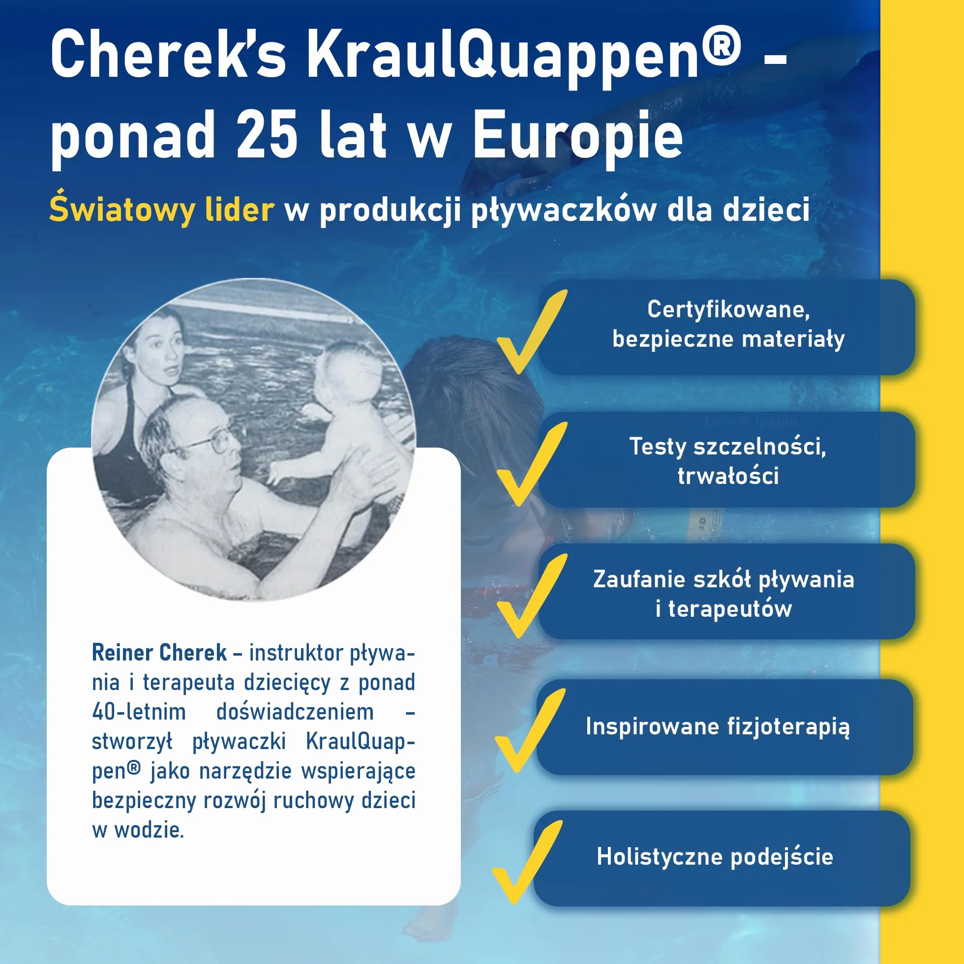 Cherek’s KraulQuappen Rękawki do nauki pływania dla niemowląt i dzieci od 7 miesięcy do 30 kg – rękawki wypornościowe z rdzeniem piankowym – pomoc do nauki pływania żółto-zielone