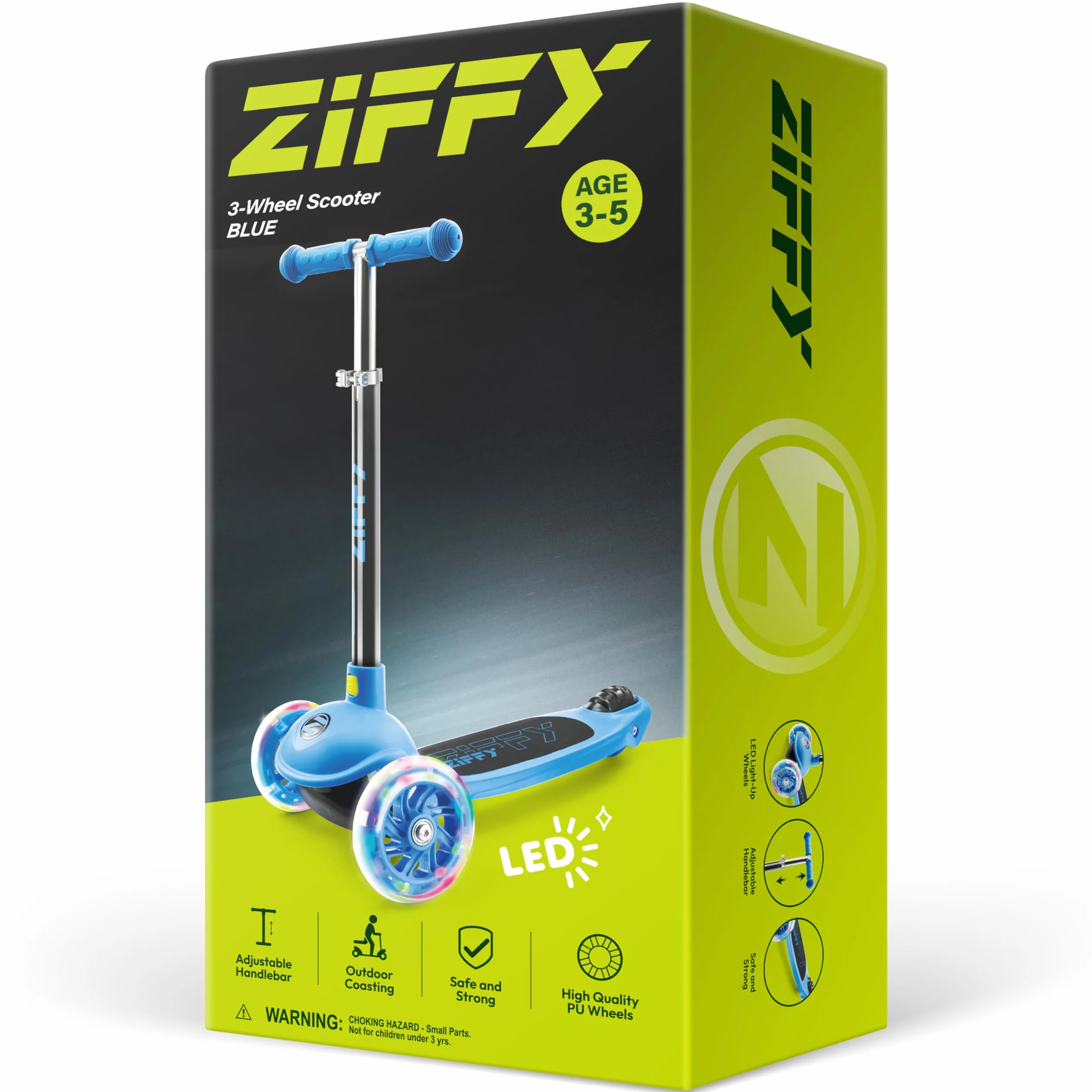 ZIFFY - Hulajnoga dla dzieci w wieku 3-5 lat, 3-kołowa hulajnoga z kółkami LED, regulacja wysokości