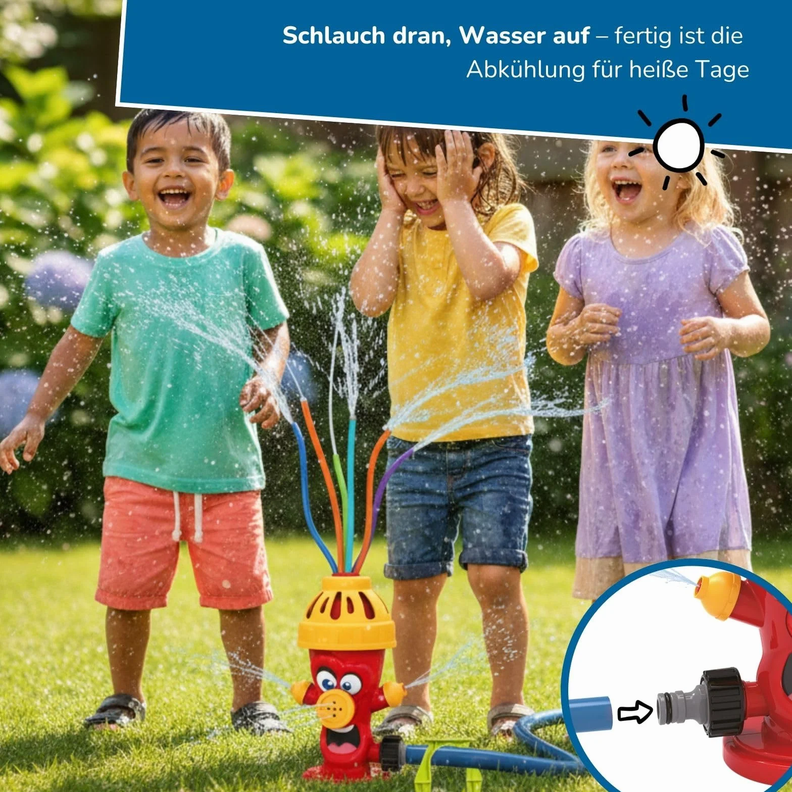 alldoro 60215 Hydrant zraszacz wodny, dla dzieci od 3 lat, z wężami rozpryskującymi wodę, kolorowy, 13,5 x 9,5 x 22,5 cm, czerwony