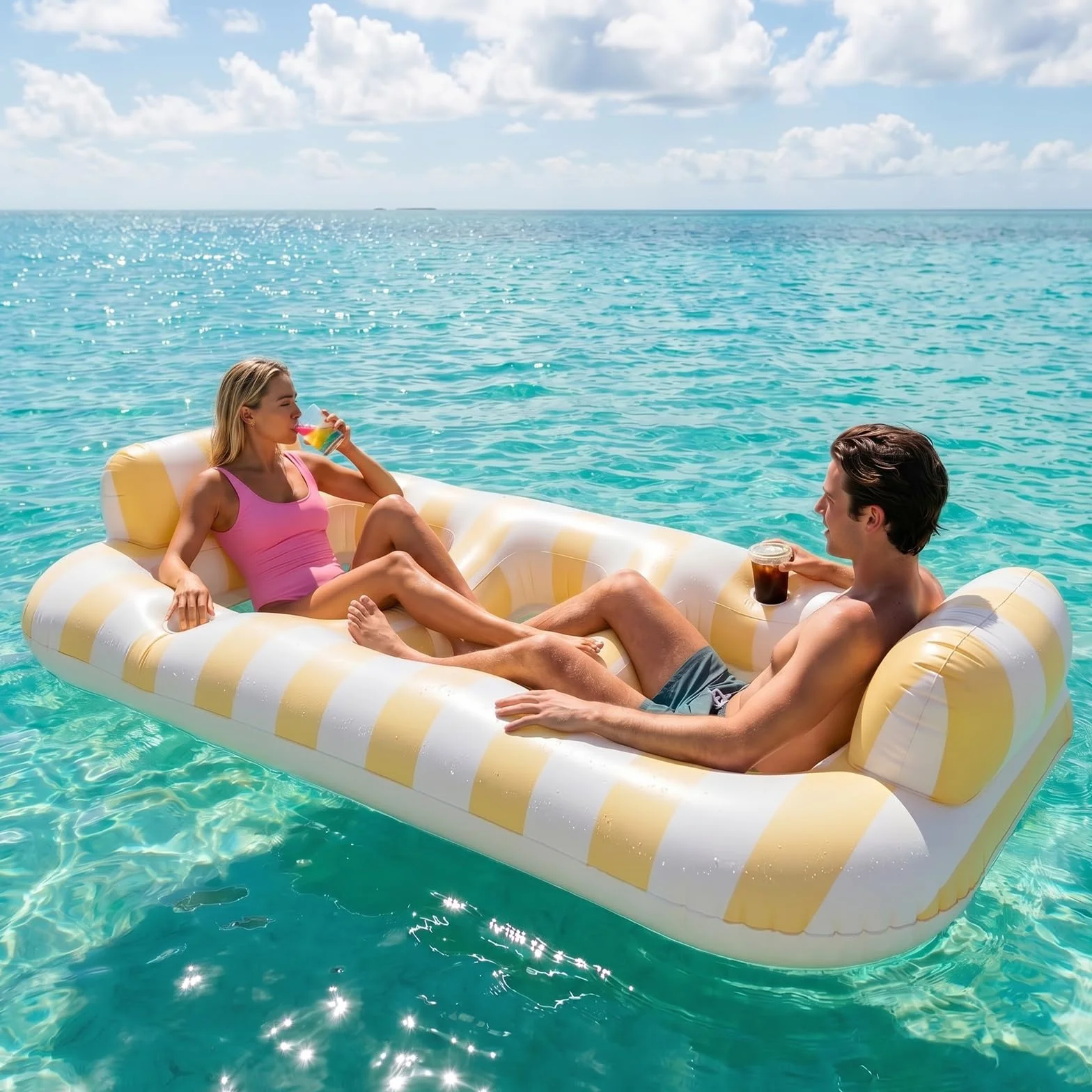 Float Joy Materac dmuchany do basenu, XL, dla 2 osób, duży materac dmuchany, dla dorosłych, nadmuchiwany hamak wodny, opalanie, basen, wyspa kąpielowa, wyspa do pływania, zabawka, materac wodny