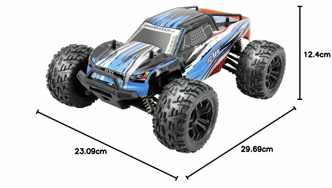 Reely RAW niebieski szczotkowany 1:14 RC model samochodu elektryczny monster truck napęd na wszystkie koła (4WD) RTR 2,4 GHz z z akumulatorem i ładowarką