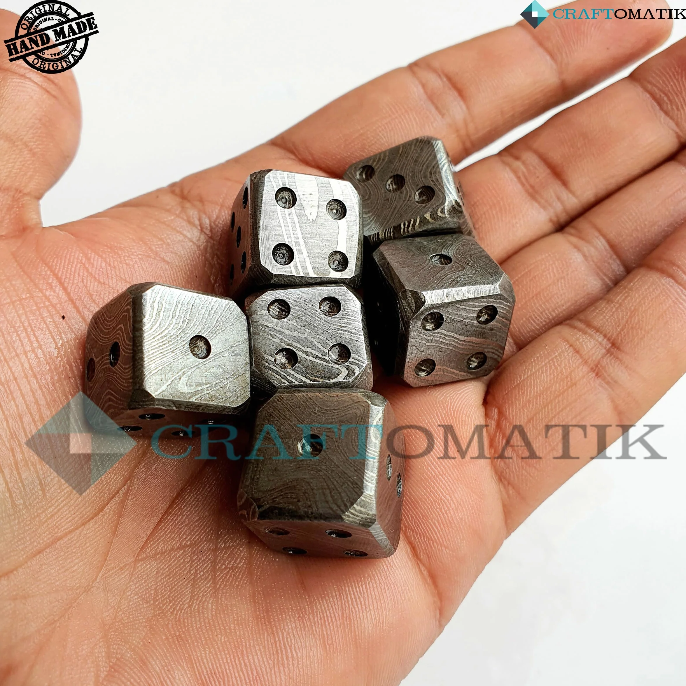 Kostka ze stali damasceńskiej D6, ręcznie wykonana ławka do gry, stal damasceńska, 18 mm, 6-stronna, dekoracyjna stalowa kostka