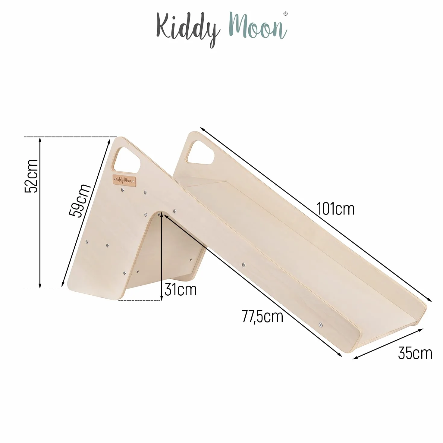 KiddyMoon Zjeżdżalnia dziecięca z drewna, stabilna zjeżdżalnia dla małych dzieci, wielofunkcyjna, Montessori, naturalna