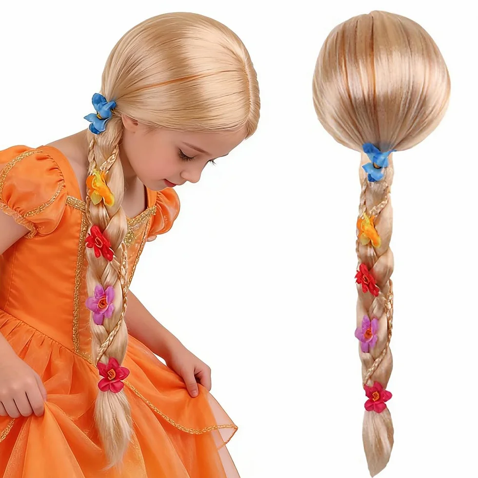 Roszpunka peruka dziecięca, TGKYK 55 cm, peruka dziecięca, blond, Roszpunka, warkocz dla dzieci, na karnawał, imprezę tematyczną, bajki (złota)