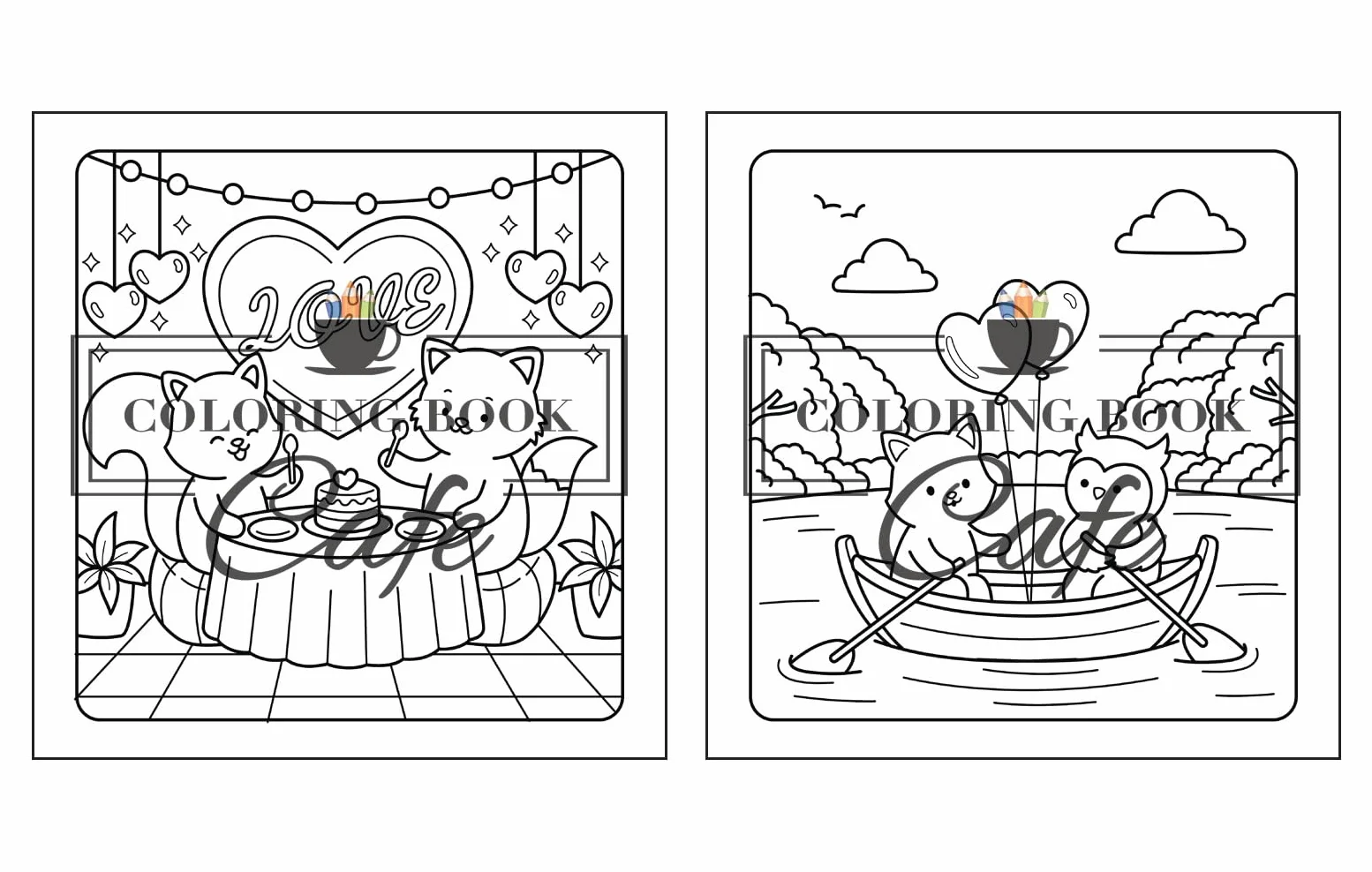 Paws & Hearts: Coloring Book for Adults & Teens Featuring Cozy Love Scenes with Adorable Animal Characters