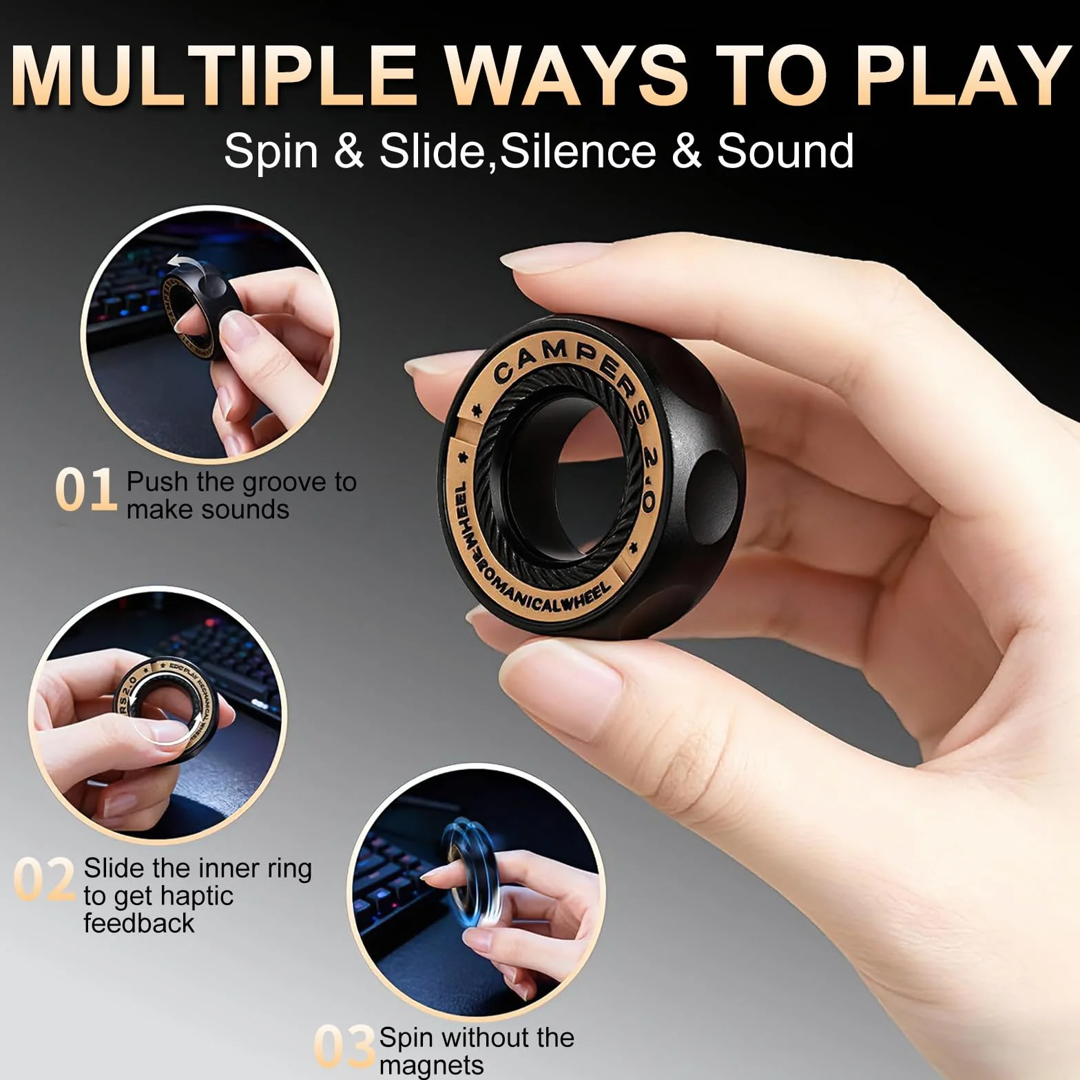 Fidget Slider pierścień antystresowy, zabawka dla dorosłych, metalowy suwak magnetyczny, haptyczna dekompresja, kręcące się pierścienie, prezenty dla mężczyzn i kobiet, ADHD, autyzm