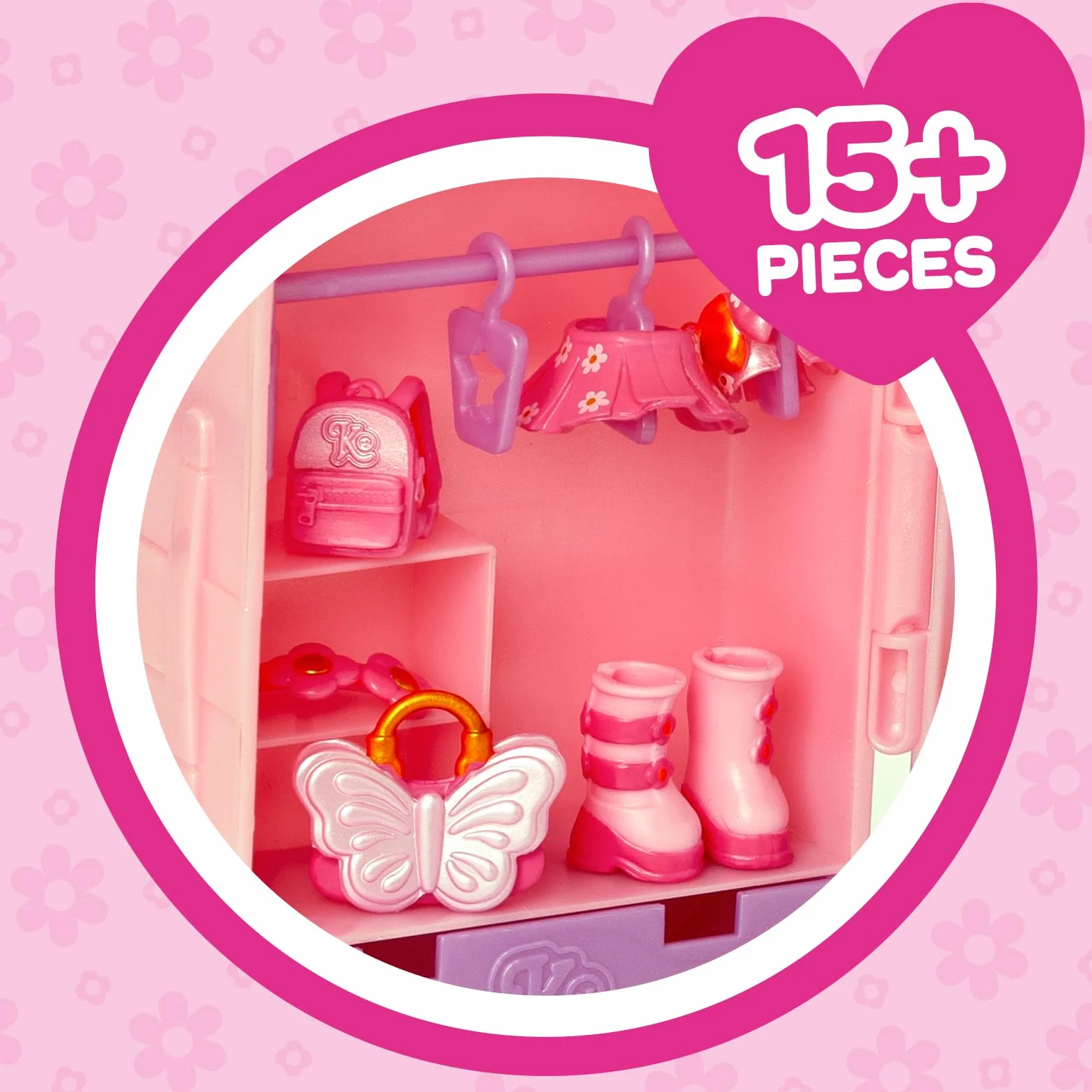 KOOKYLOOS SUITCASE DREAMY BLOSSOM – zestaw modna laleczka z walizką i akcesoriami,zawartość:1 laleczka, 2 stroje, zwierzątko, akcesoria, wieszaki oraz walizka, w której zmieścisz cały zestaw.