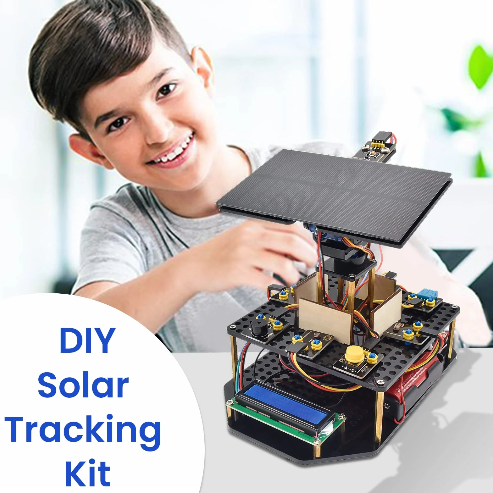 KEYESTUDIO Zestaw do śledzenia solarnego DIY do Arduino UNO IDE, czujnik temperatury i wilgotności powietrza, BH1750 czujnik światła itp. Edukacyjny prezent dla nastolatków i dorosłych