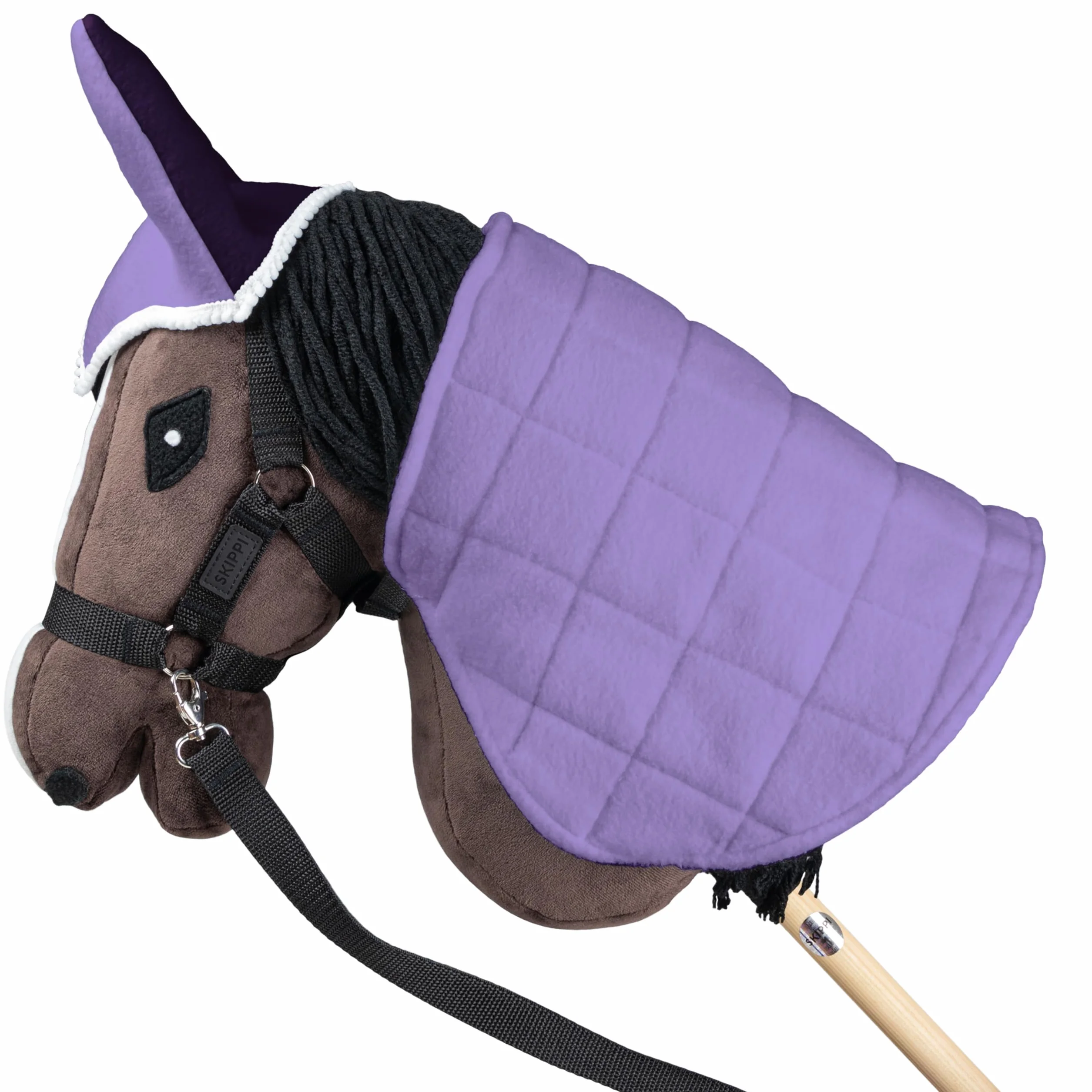 SKIPPI Zestaw Nauszniki i Derka dla Hobby Horse - Wrzos i Śliwka, Dwustronna Derka z Polaru, Hobby Horse Akcesoria, Regulowane Zapięcie na Szyi, dla Koni na Kiju A3 i A4