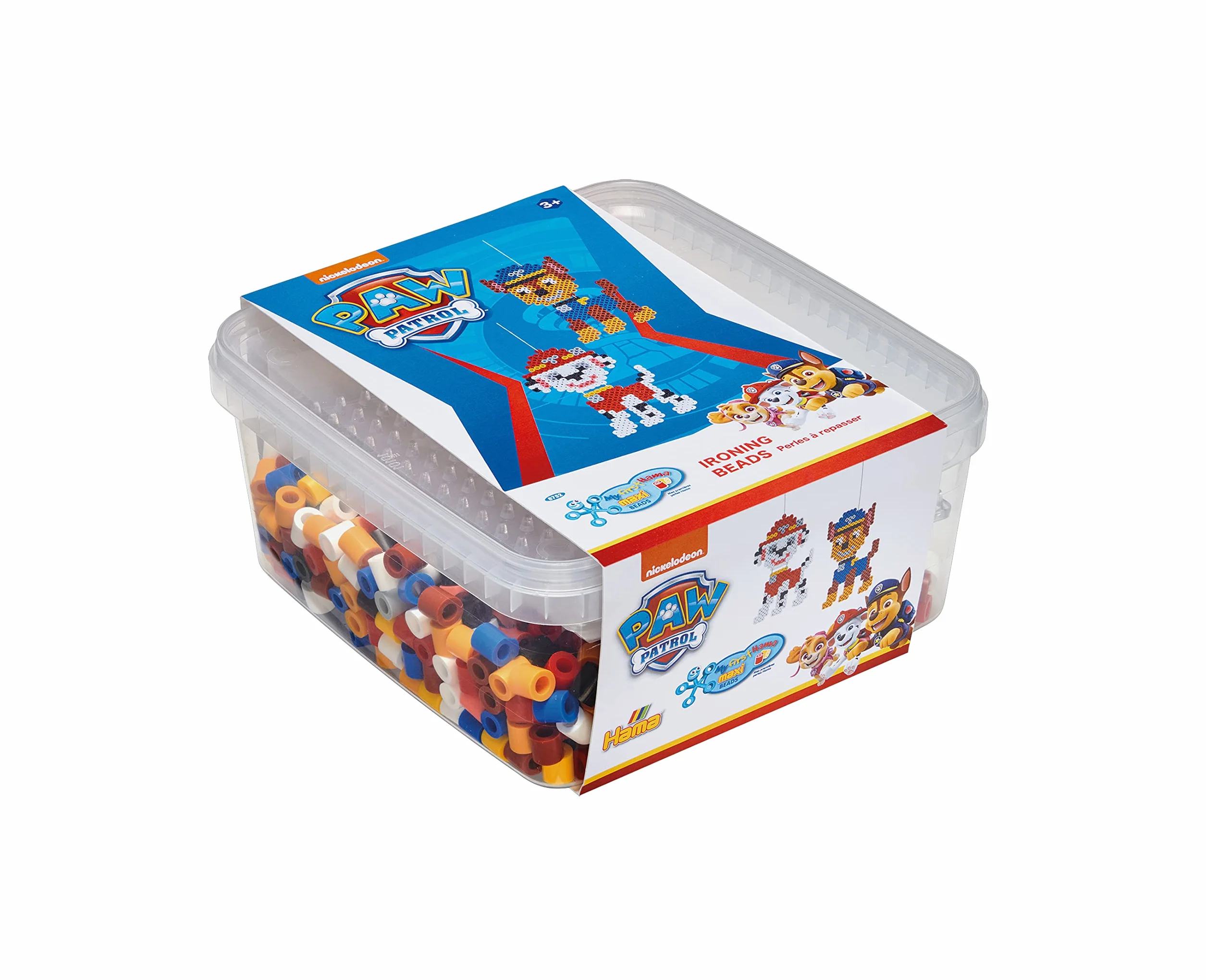 Hama Beads 8752 Koraliki do Prasowania Paw Patrol, Pudełko Prezentowe z ok. 900 Koralikami Maxi, Średnica 10 mm, dla Dzieci od 3 Roku Życia