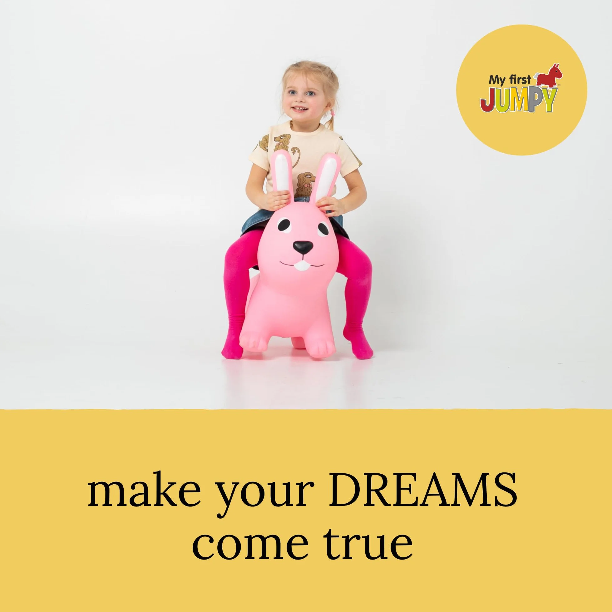 Gerardo's Toys Jumpy Zwierzęta do skakania zając jasnoróżowe ok. 58 cm – skaczące zwierzęta od 1 roku życia – nadmuchiwane zwierzęta do użytku wewnątrz i na zewnątrz – w zestawie pompka