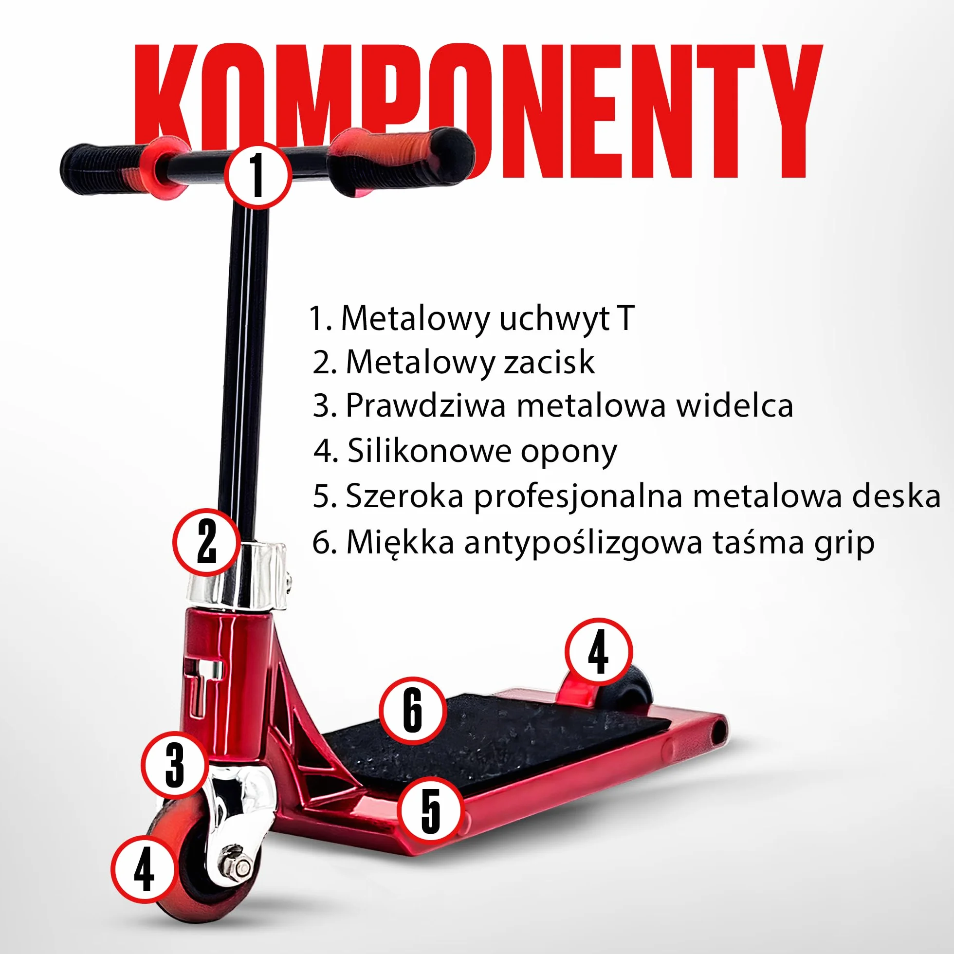 Finger Scooter z Metalu, Mini Hulajnoga z Szerokim Pro Deckiem, Do Imponujących Sztuczek, Zabawka Rozwijająca Motorykę Ręczną, Kompatybilna z Finger Skatepark i Finger Tech Skateboard, 6+, red