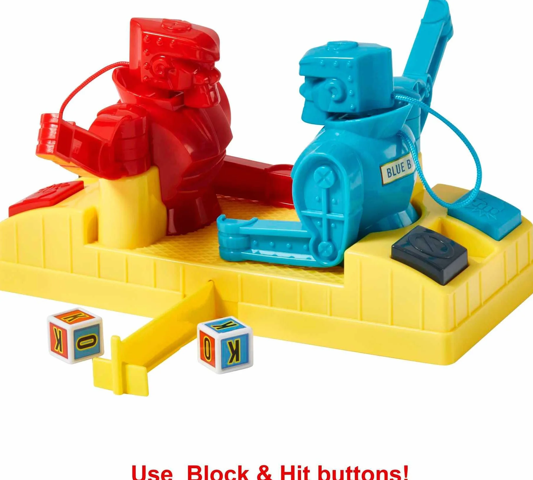 Walczące roboty Uderzaj lub blokuj Gra bokserska z ręcznie sterowanymi figurkami Red Rocker i Blue Bomber na ringu, prezent dla dzieci od 6 roku życia, HDN94