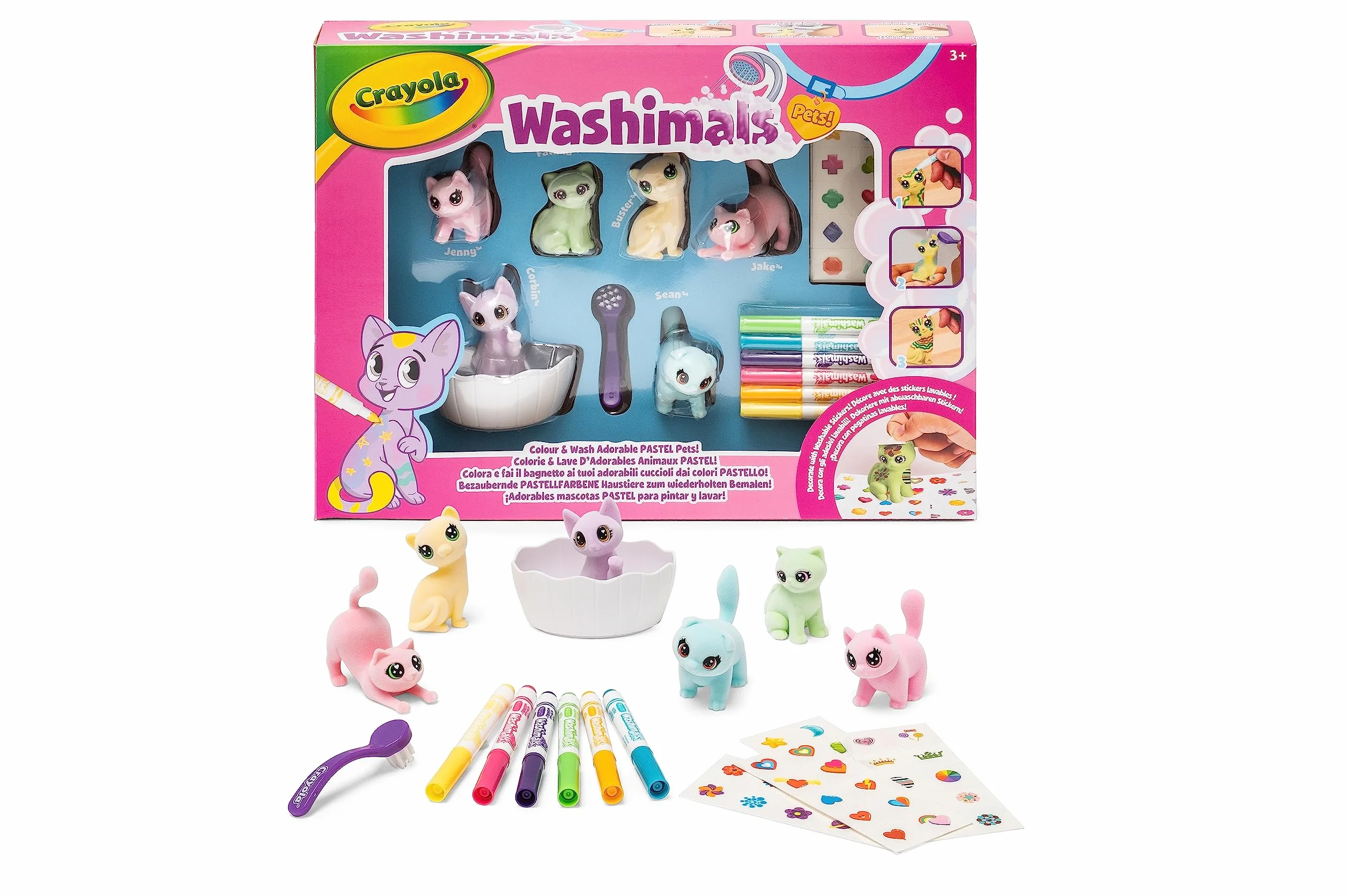 Crayola - Washimals Pets – zestaw do ćwiczeń z naklejkami w pastelowych kolorach, do kolorowania i kąpieli niemowląt, zabawy i prezentu dla dzieci od 3 lat, 74-7515