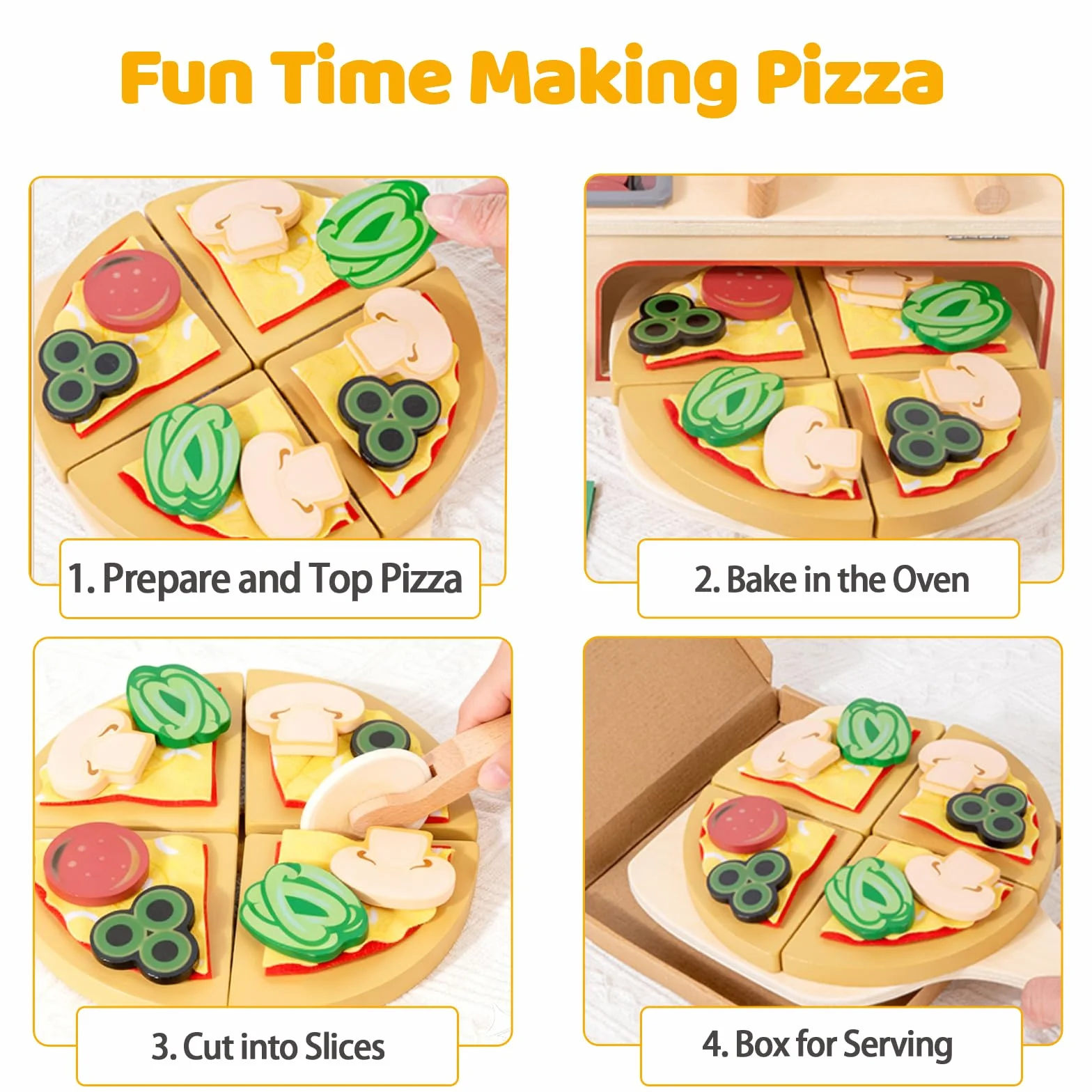 Drewniana kuchnia do gry z pizzą, akcesoria, 50 sztuk pieca do pizzy z krojakiem