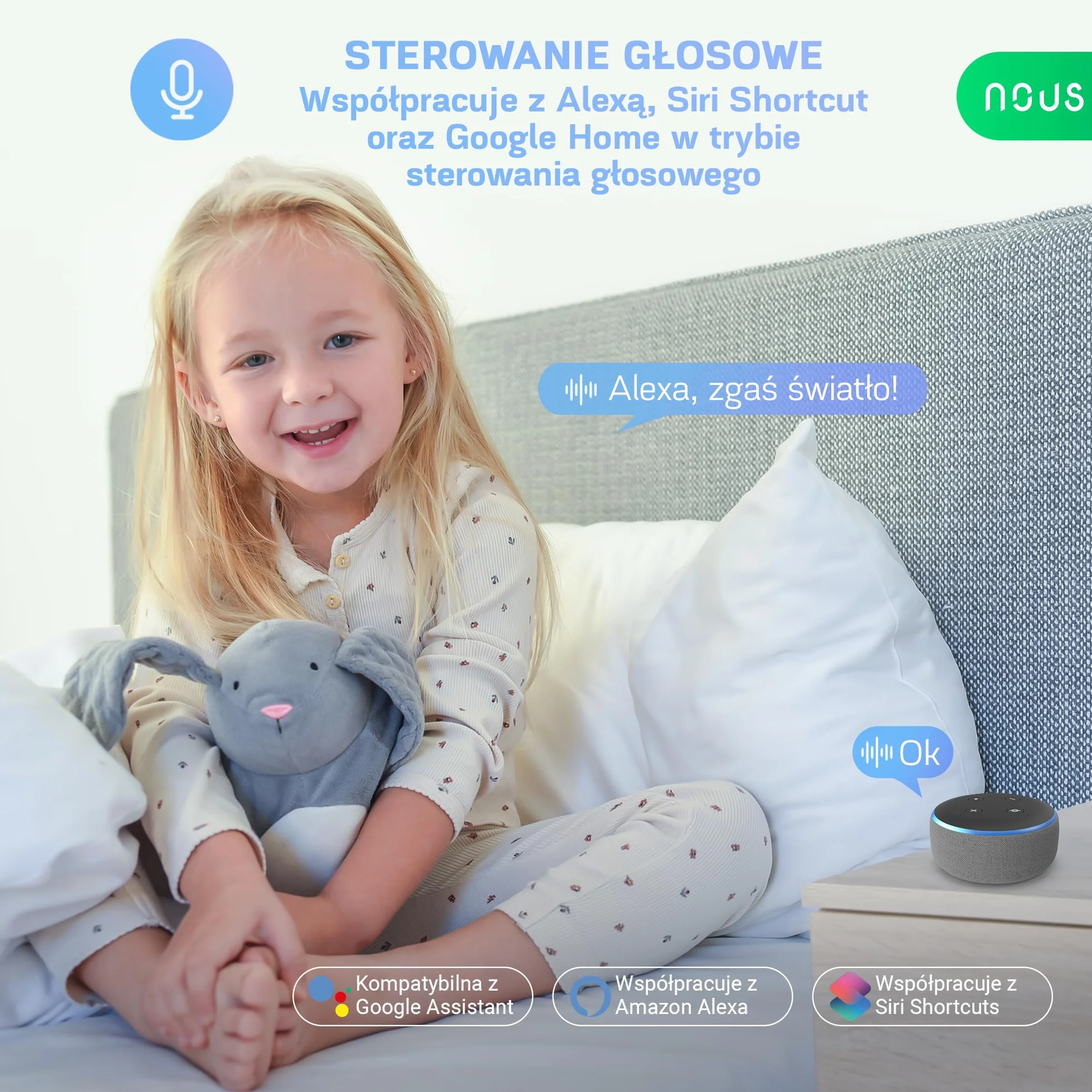 NOUS Inteligentna żarówka LED E27 RGB, Wi-Fi Alexa, inteligentna żarówka z pilotem zdalnego sterowania, zmiana kolorów, żarówka RGB, tylko 2,4 GHz WiFi