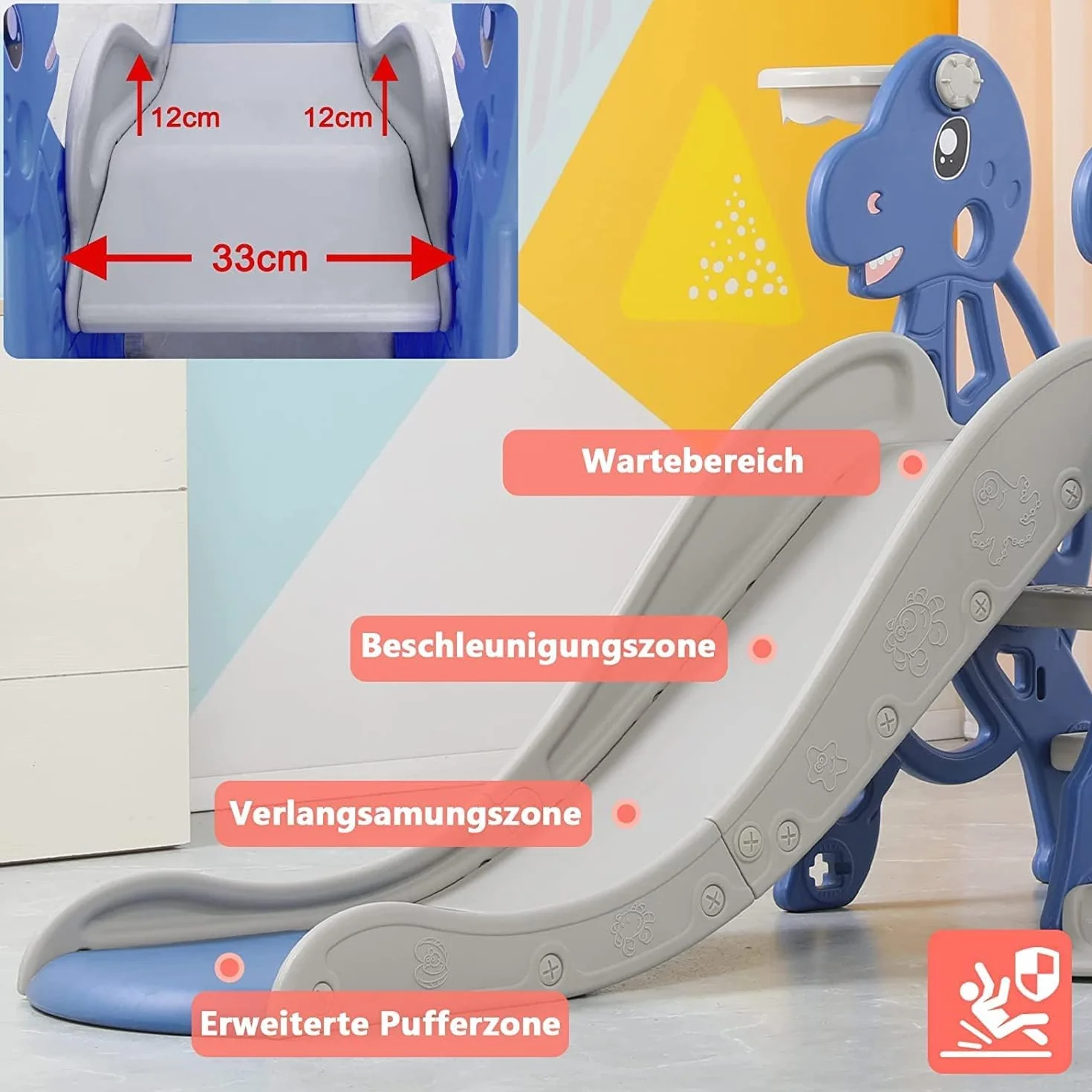 LARS360 Plac zabaw 4 w 1, zjeżdżalnia ze schodami wspinaczkowymi, wielofunkcyjny zestaw dla dzieci w wieku 1-5 lat, huśtawka i kosz do koszykówki