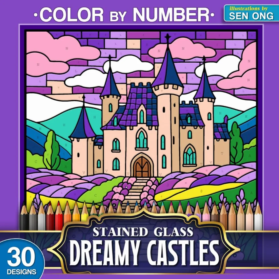 Dreamy Castles Stained Glass Color by Number: 30 Enchanting and Whimsical Castle Scenes for Relaxation