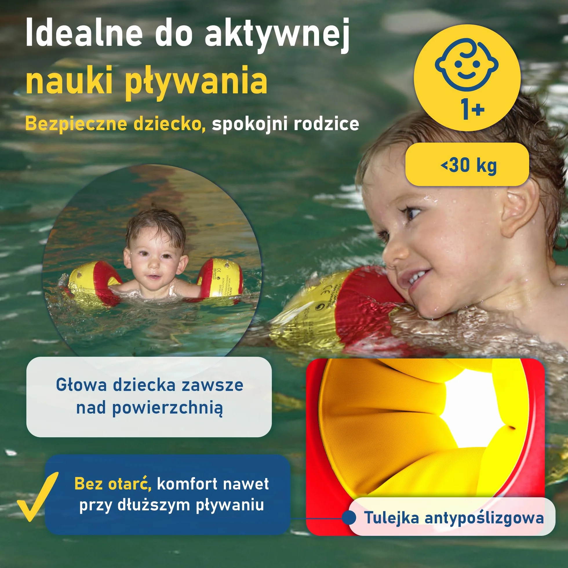 Cherek’s KraulQuappen Rękawki do nauki pływania dla zaawansowanych dzieci do 30 kg – kompaktowe rękawki wypornościowe z rdzeniem piankowym – pomoc do nauki pływania żółto-czerwone