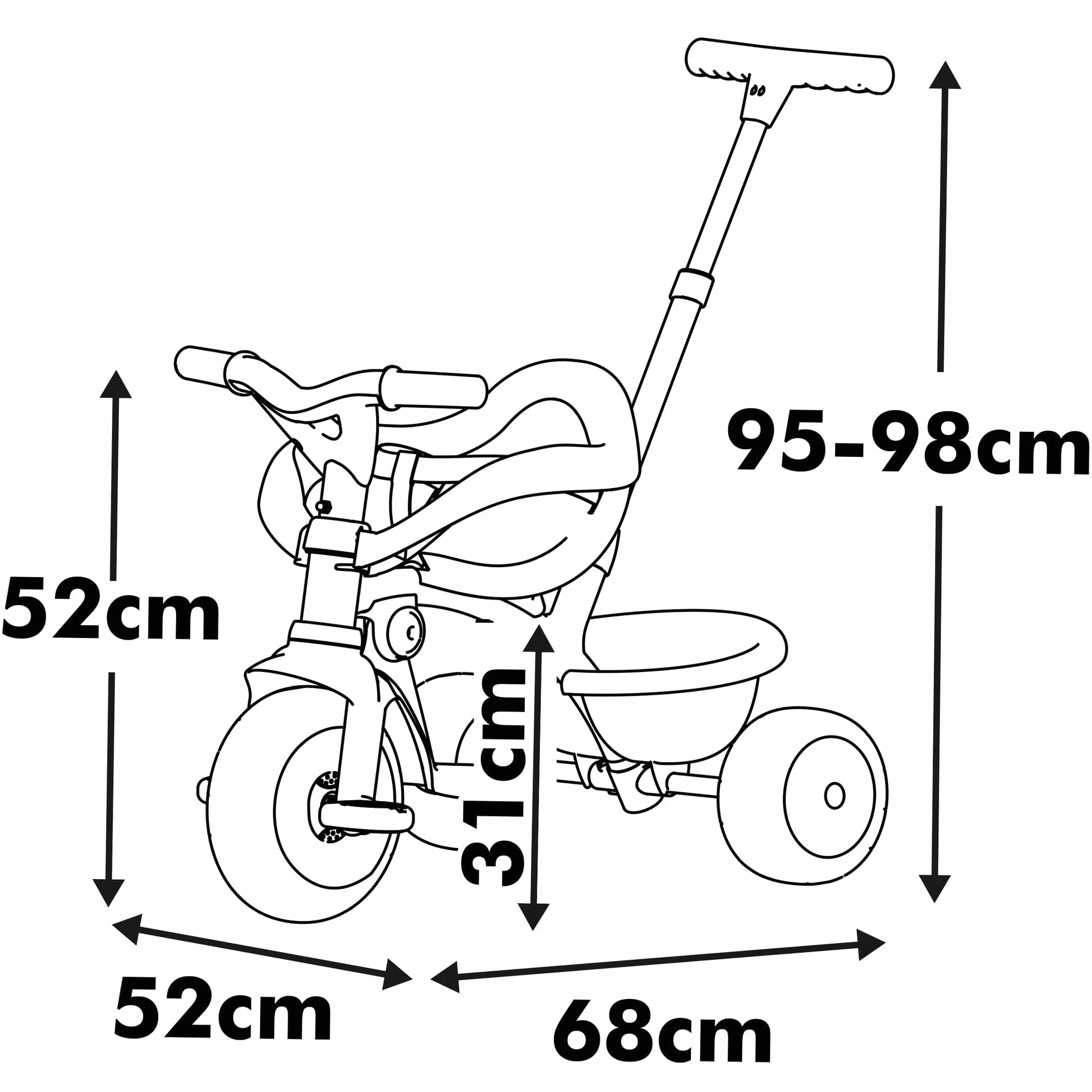 Smoby - Be Fun Confort Tricycle - 3 w 1 Evolutionary - Uchwyt dla rodzica regulowany na 3 wysokościach - Regulowane siedzenie - Od 10 miesięcy do 3 lat - Wyprodukowano w Hiszpanii