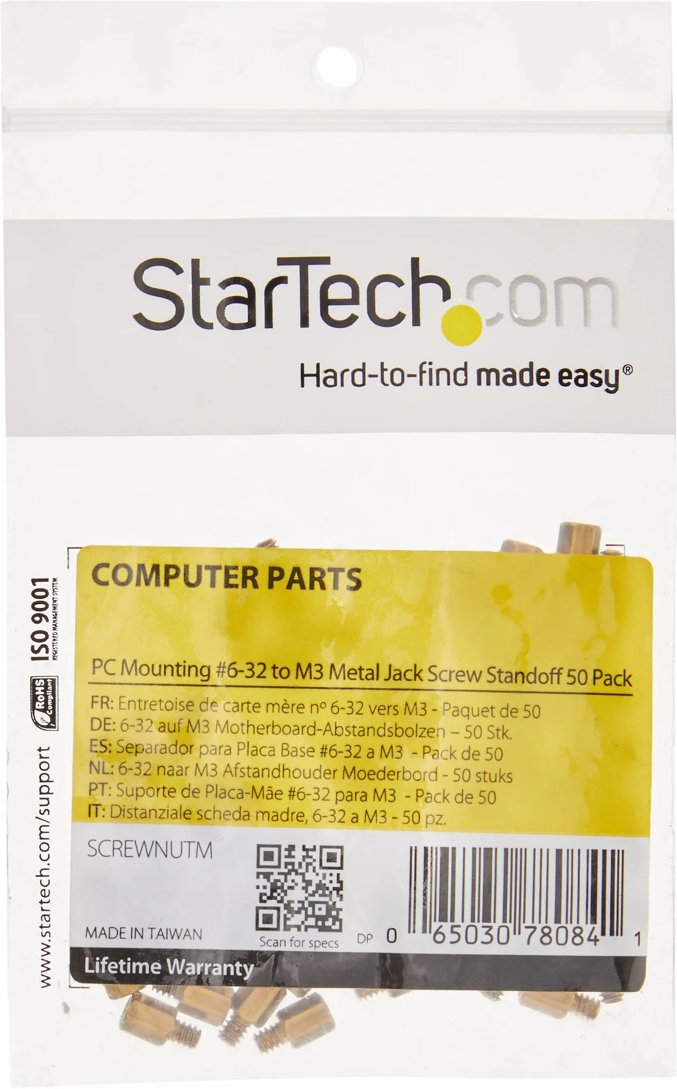 StarTech.com Metalowe elementy dystansowe #6-32 – dystans śrubowy – 0,5 cm (50 sztuk) – wkręt