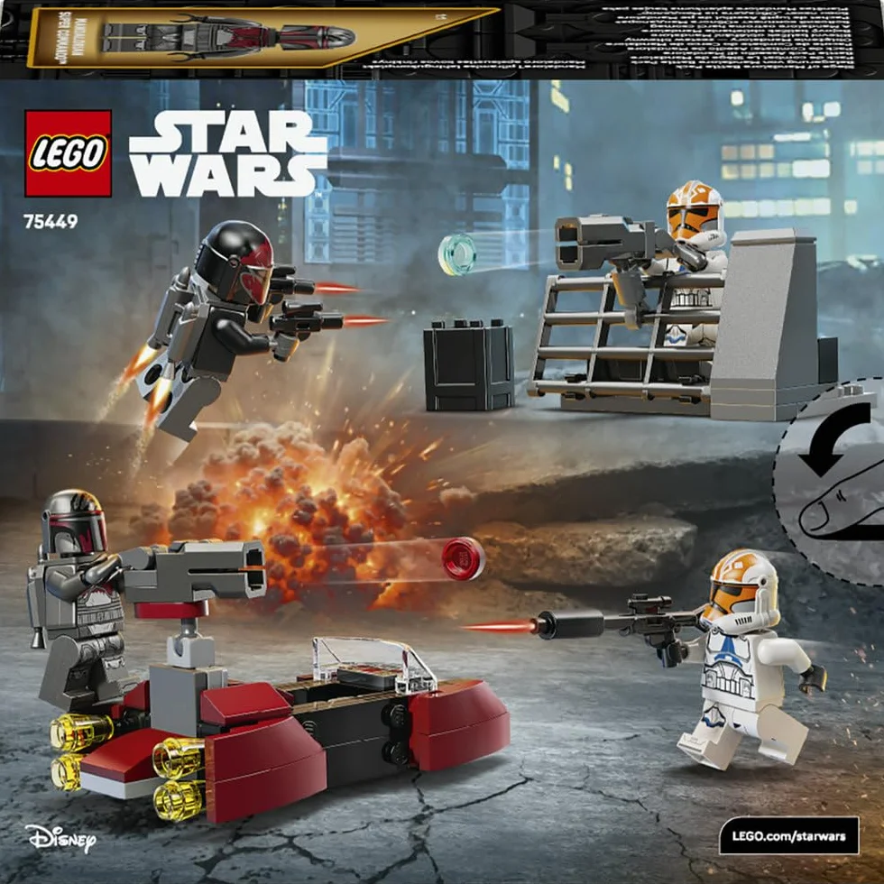 LEGO Star Wars Oblężenie Mandalory — zestaw bitewny, zabawka dla dzieci, klocki dla 6-latka z czterema minifigurkami i śmigaczem, pomysł na prezent dla chłopców i dziewczynek w wieku od 6 lat 75449