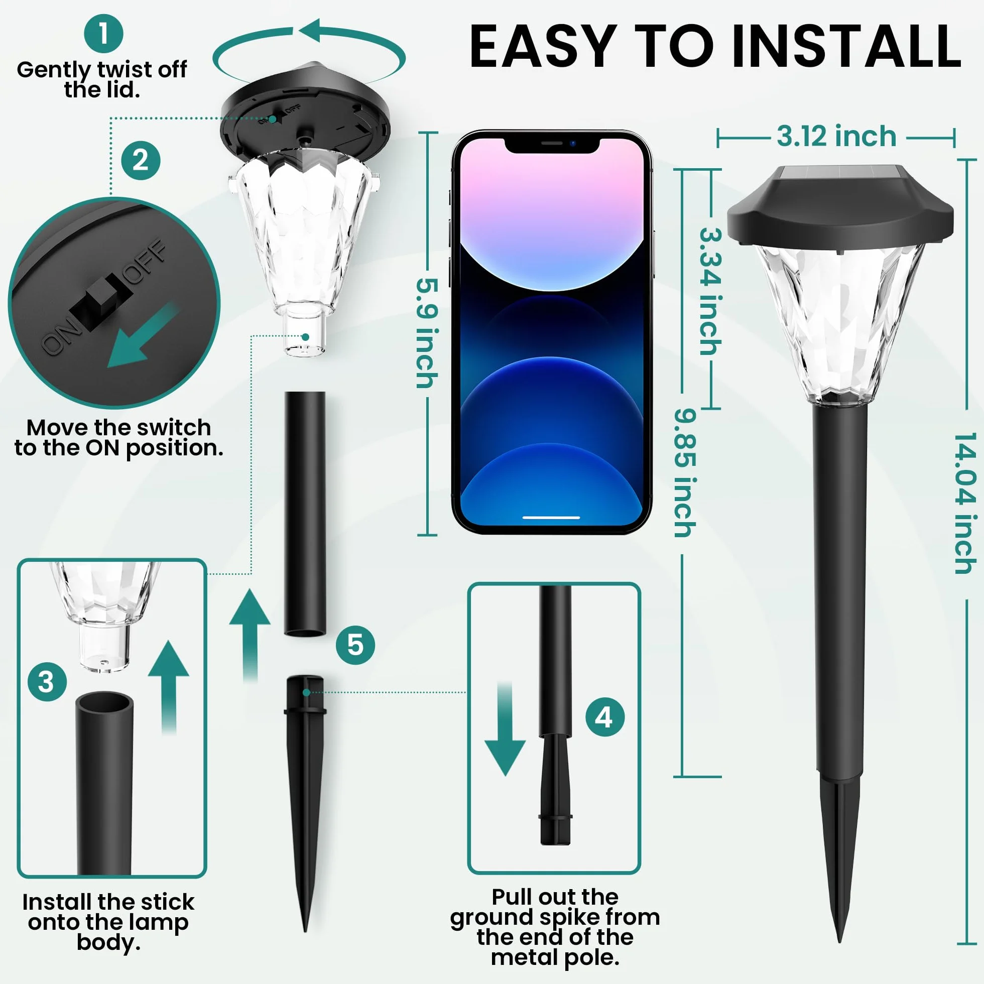 GIGALUMI 10 sztuk lamp solarnych na zewnątrz, wodoodporne, nowe ulepszone lampy solarne na zewnątrz, solarne lampy ogrodowe, solarne lampy zewnętrzne na patio, trawnik, podwórko i krajobraz