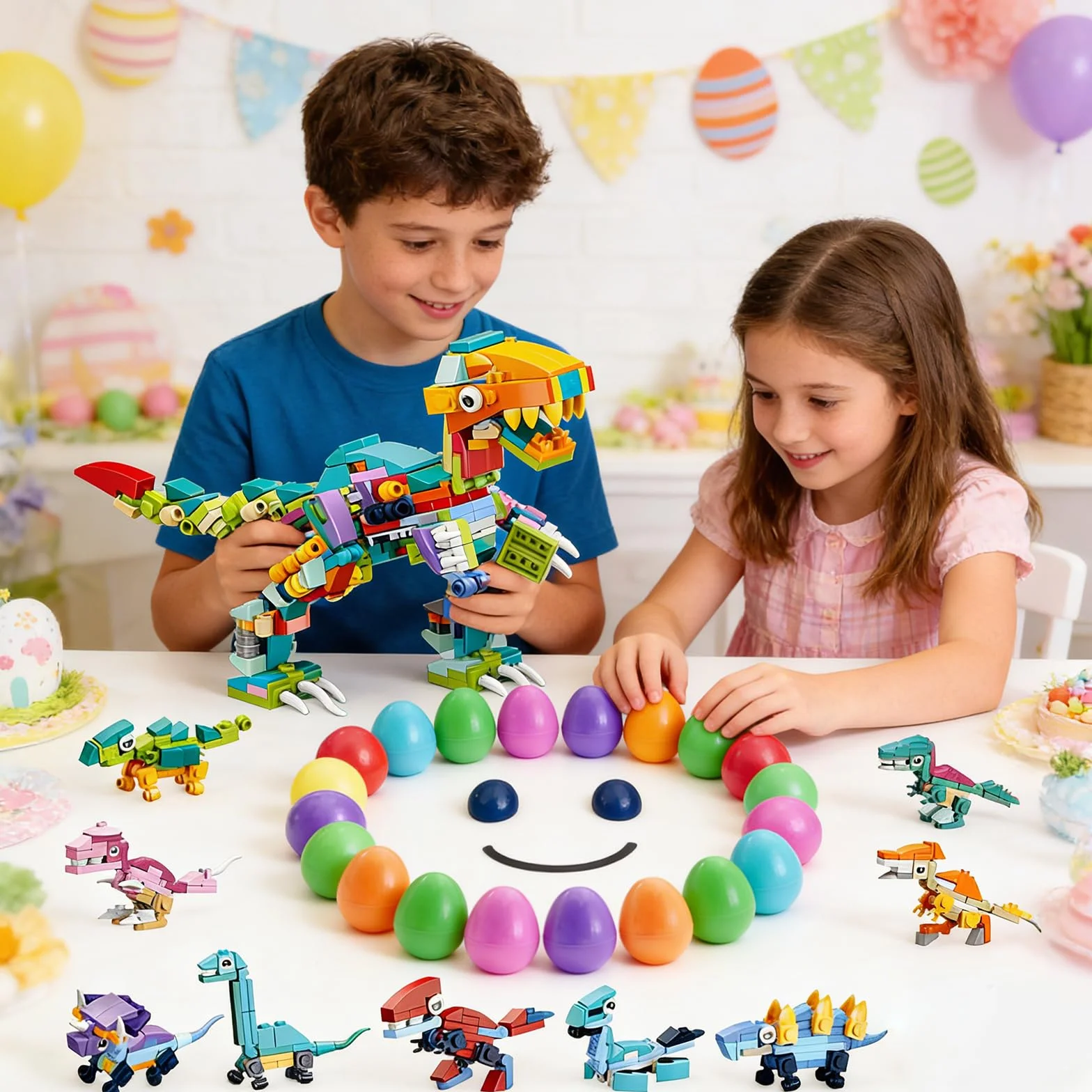 Zestaw 12 plastikowych jajek z klockami dinozaurów na wielkanocne kosze, zabawki edukacyjne, nagrody, niespodzianki na imprezy