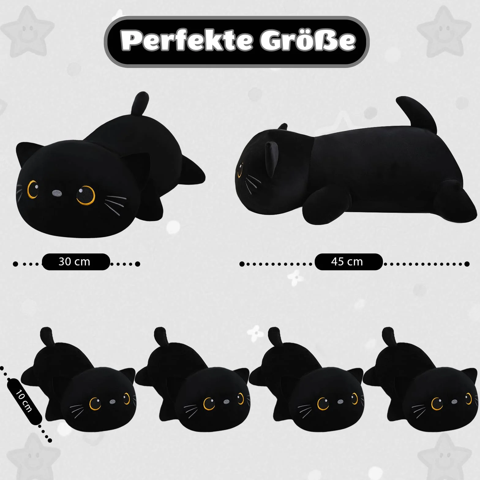 SQEQE Black Cat Plushies wypchane zwierzęta z 4 niemowlętami, śliczny czarny kot, pluszowa poduszka, miękka zabawka, prezent urodzinowy dla dziewcząt, chłopców