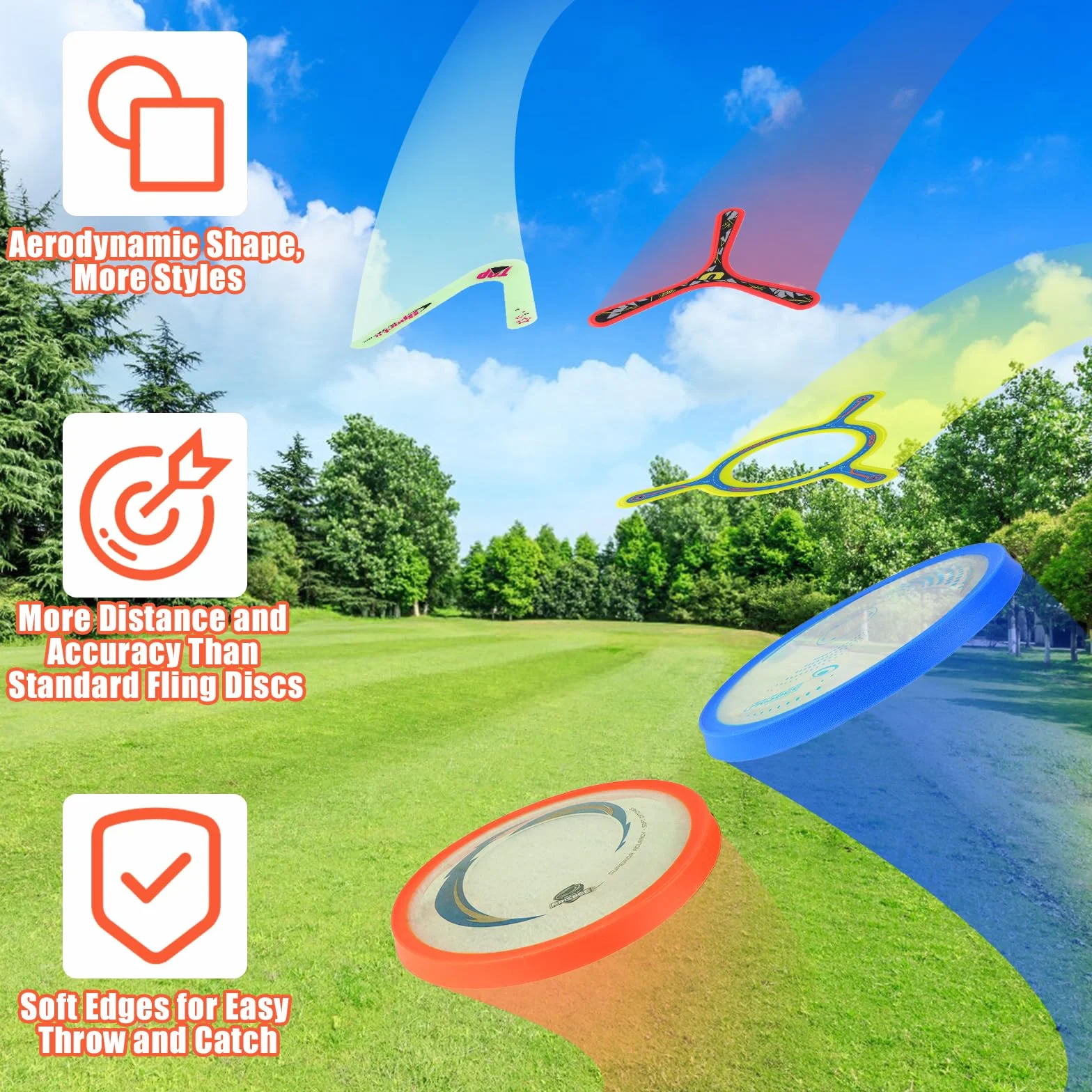 deAO 5 szt. kolorowych bumerangów dla dzieci, łatwe do rzucania bumerangi frisbee latające zabawki do zabawy na zewnątrz i wewnątrz, zabawna gra sportowa dla dzieci i rodzinna zabawa
