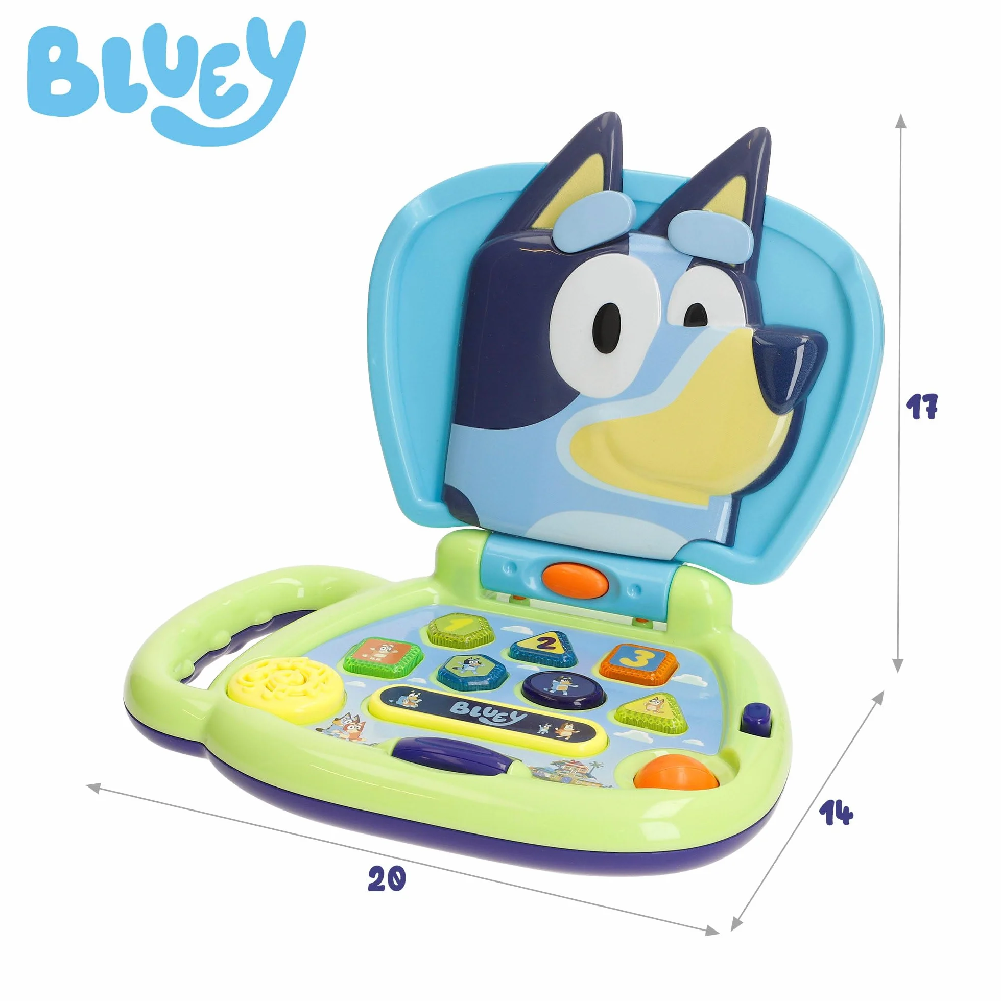 ColorBaby Bluey My First Computer interaktywny komputer z dynamicznymi przyciskami, oficjalna licencja, zabawka angielska dla dzieci +6