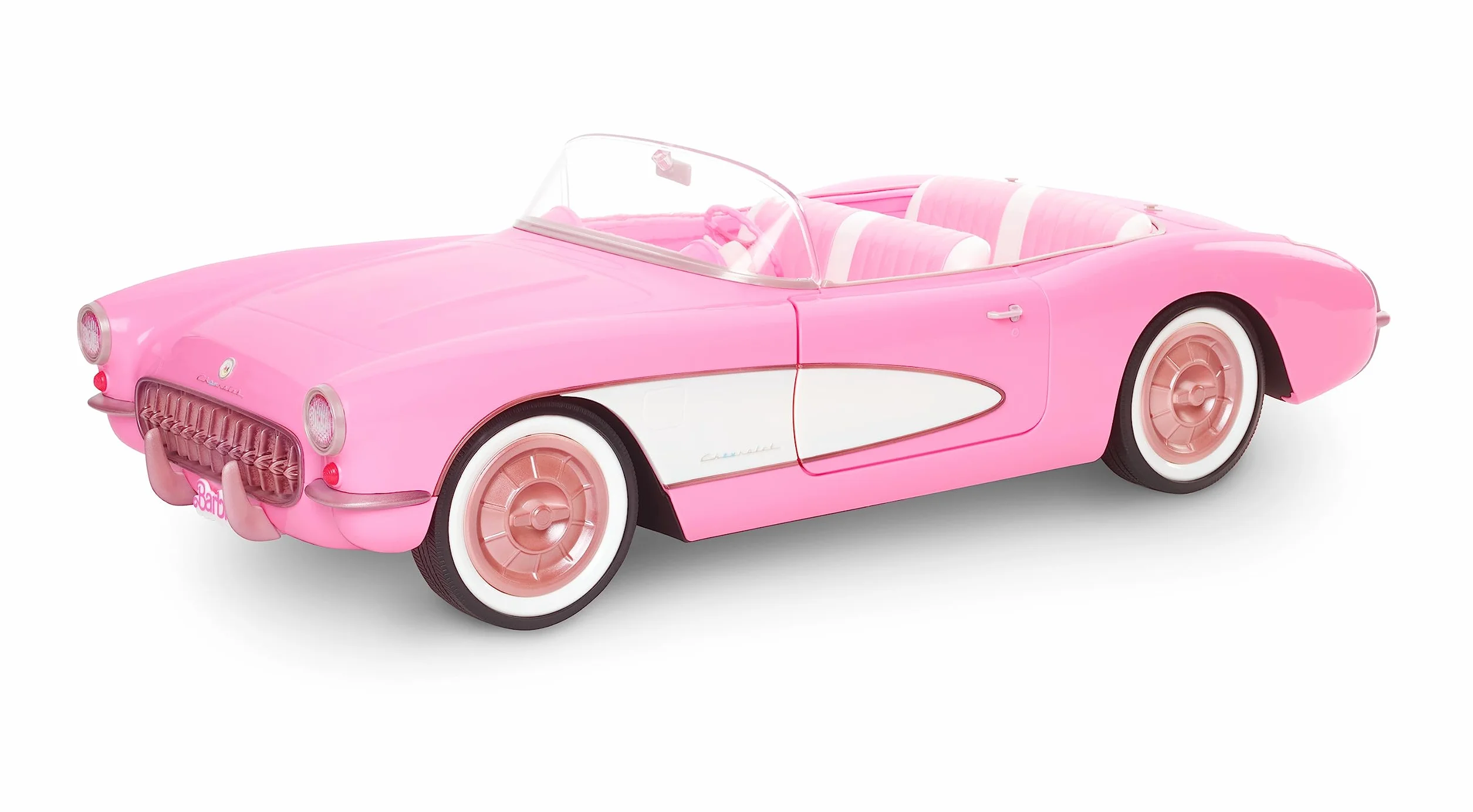 Barbie Filmowy kabriolet Deluxe Różowe auto Corvette inspirowane filmem „Barbie”, z białymi oponami i miejscem do przechowywania w bagażniku HPK02