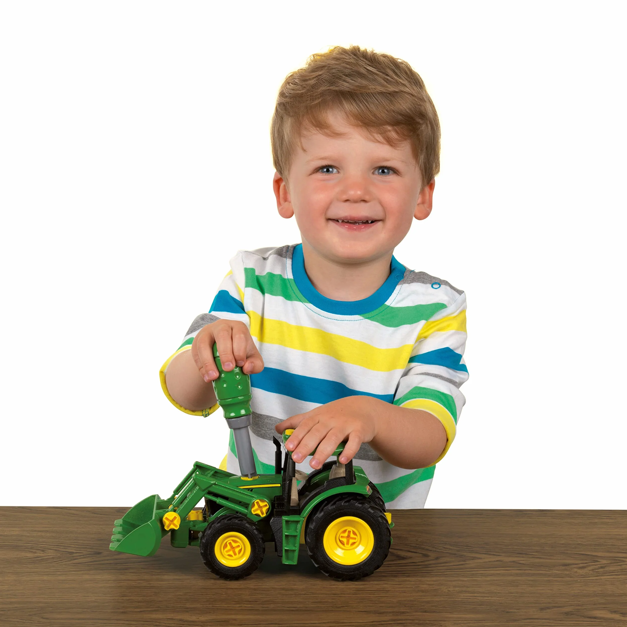 Theo Klein 3908 Transporter z traktorem John Deere I Zestaw śrubowy wraz ze śrubokrętem I Zabawki dla dzieci od 3. roku życia