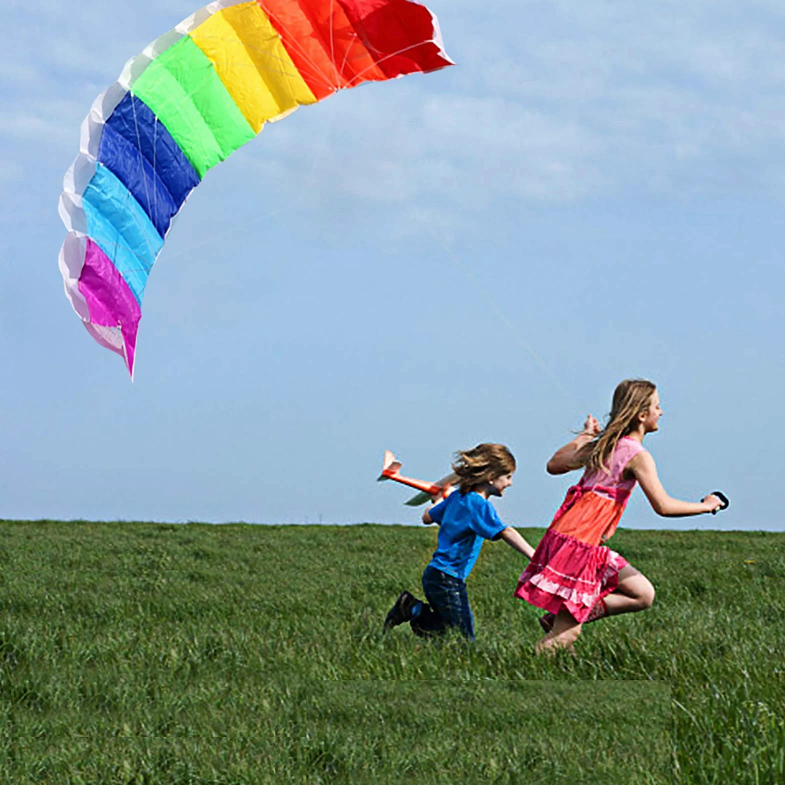 Rainbow Dual Line Profesjonalny Latawiec Kaskaderski, Miękki Latawiec Sportowy z Uchwytami z Podwójnymi Liniami 30m, Odpowiedni do Latania w Otwartych Przestrzeniach Zewnętrznych(1.4 meters)