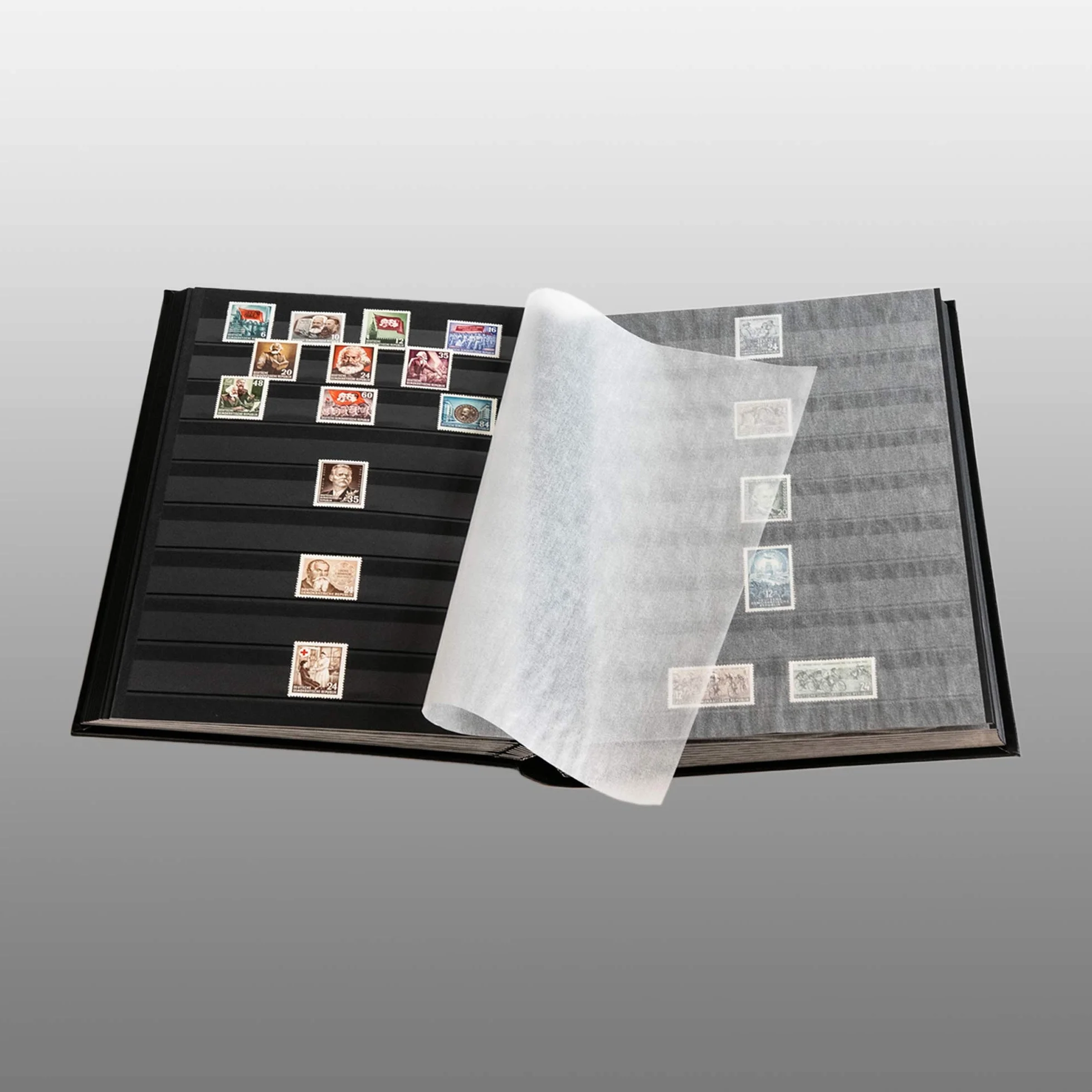 Prophila 60 czarnych stron album na znaczki listowe watowany z kasetą niebieski