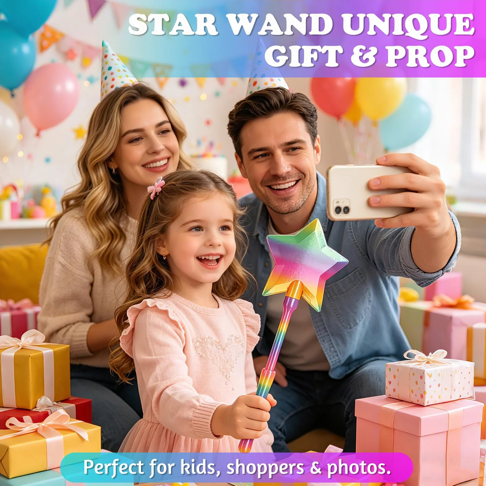 TOGETDREAM Magiczna różdżka z nadrukiem 3D, gwiazda różdżka magiczna różdżka karty kredytowej, różdżka z uchwytem na kartę kredytową, dotknij, aby zapłacić za dzieci, nastolatki i dorosłych (tęcza)