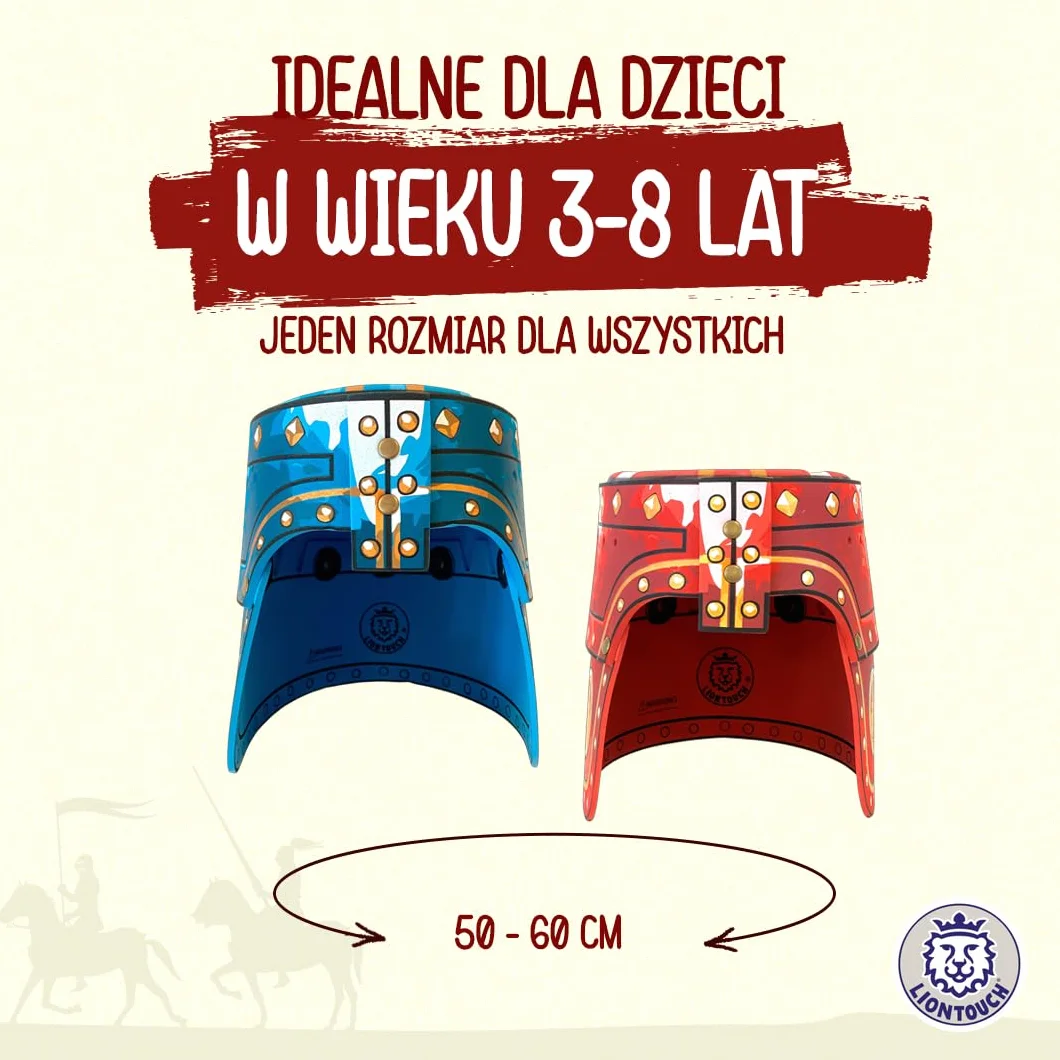 Liontouch Szlachetny kask rycerski, niebieski i czerwony, średniowieczna zabawka do zabawy w formie pianki dla dzieci z dekoracją złotego lwa, trwałe i bezpieczne akcesoria do przebrania i kostiumów
