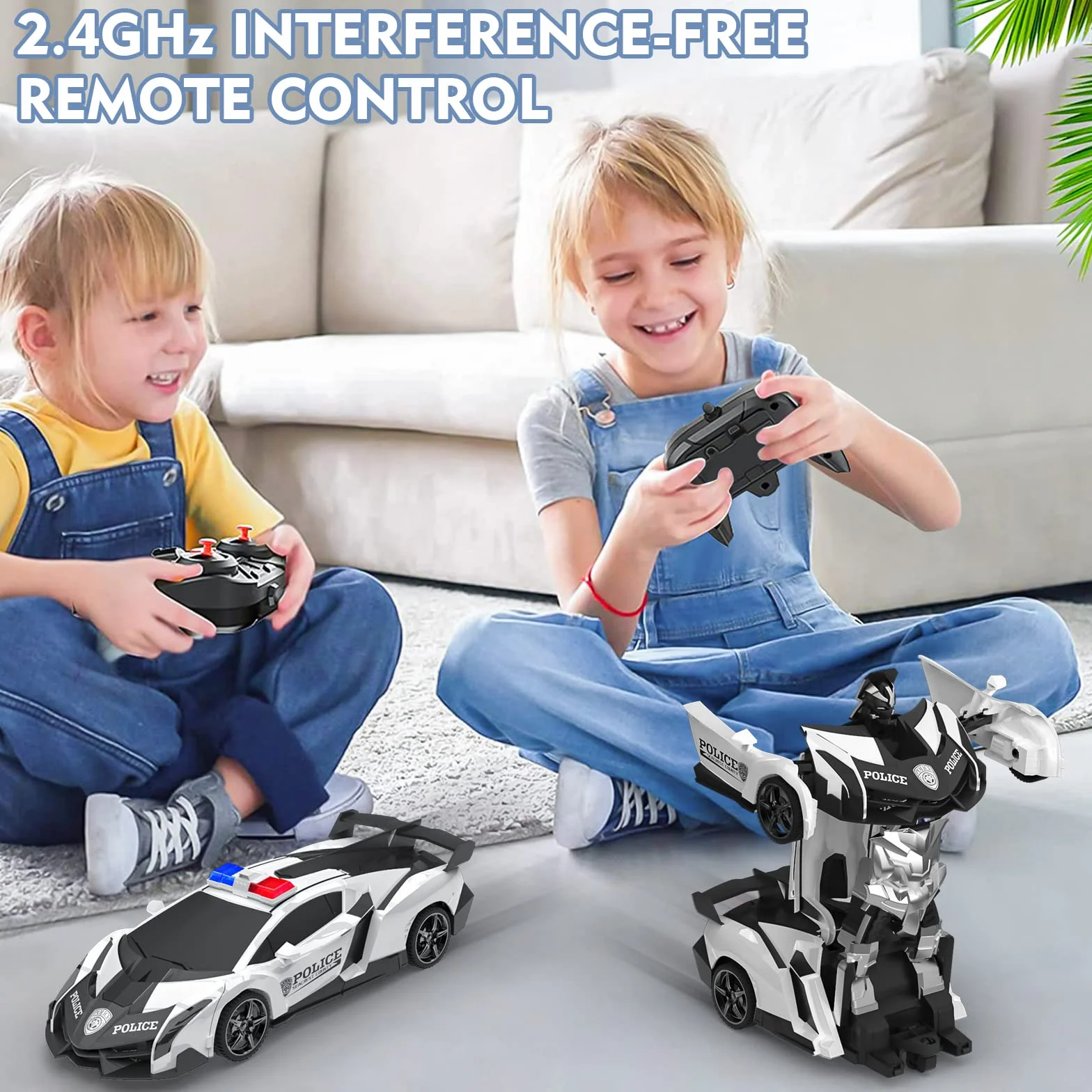 Samochód zdalnie sterowany, Samochód policyjny RC robotem transformacyjnym 2,4 GHz, Zabawki dla dzieci 3 4 5 6 7 8 9 10 lat Świąteczne prezenty urodzinowe Gry dla dziewcząt dla chłopców