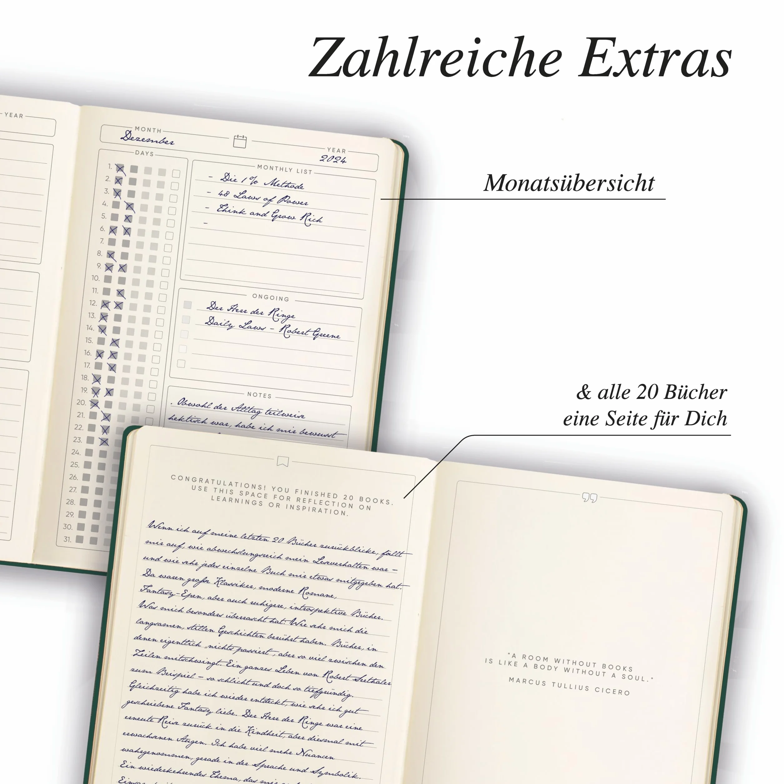 NORTHERN NOTES® Book Journal - Premium Lestagebuch & Buch Journal. Na ponad 70 książek, audiobooków, e-booków i podcastów. DIN A5 (OXFORD GREEN)