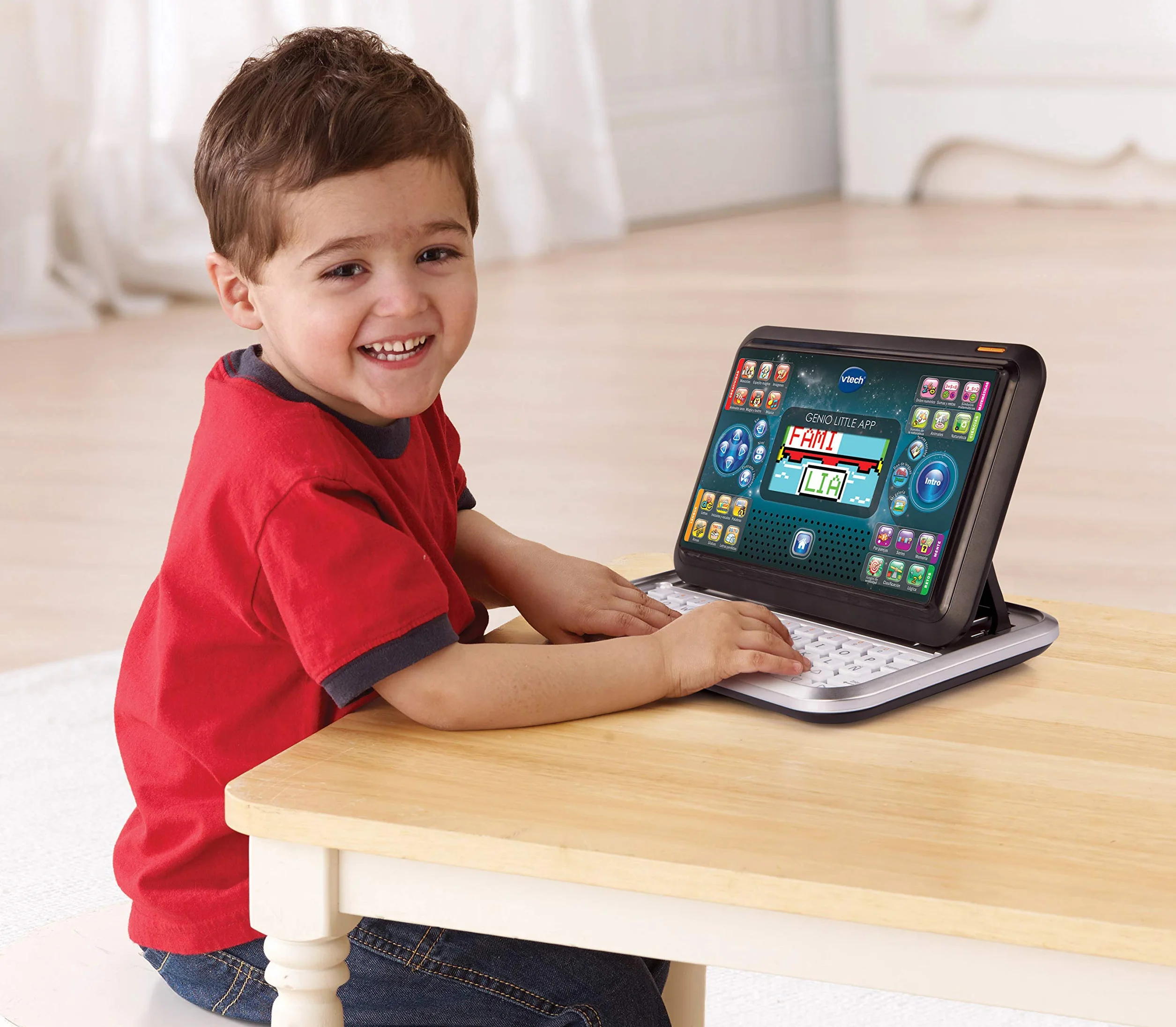 VTech - Laptop i tablet 2 w 1 Genio Mała aplikacja, Komputer edukacyjny dla dzieci +4 lat, 80 zajęć uczących liter, angielski, matematyka, nauka, Wersja ESP